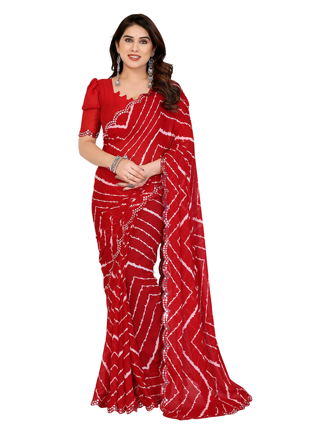 Kashvi Sarees Georgette Printed Ilkal Saree With Unstitched Blouse Piece ( Red ) - Sarees | Buy online on ZillyBuy