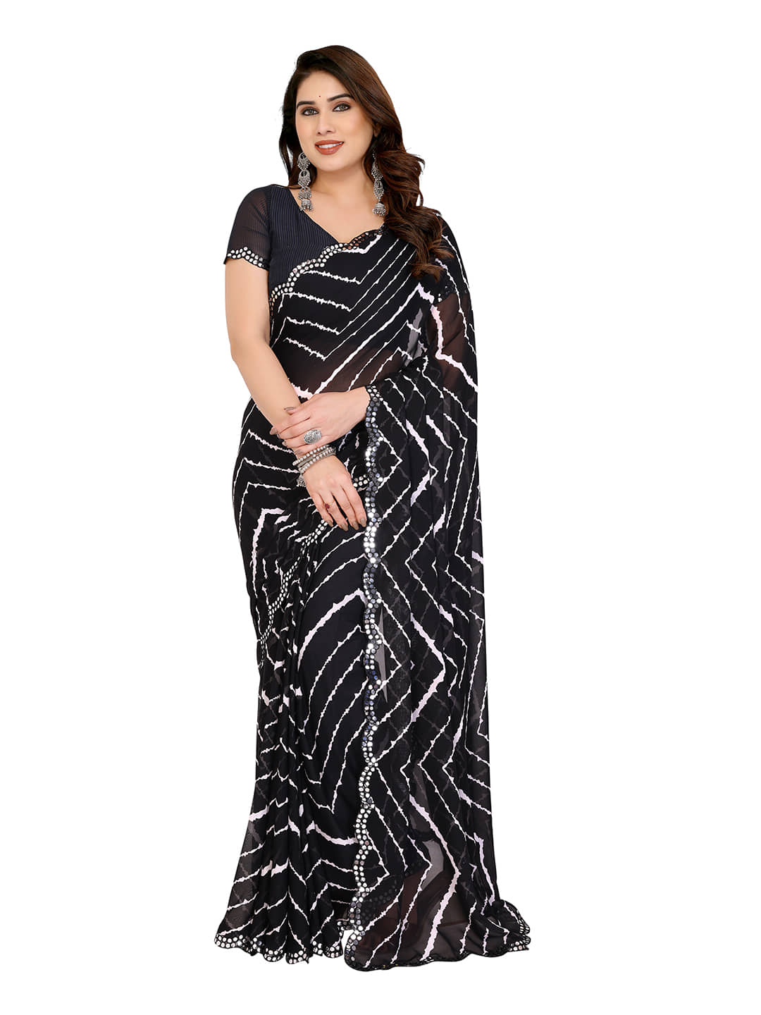 Kashvi Sarees Georgette Printed Ilkal Saree With Unstitched Blouse Piece ( Black ) - Sarees | Buy online on ZillyBuy