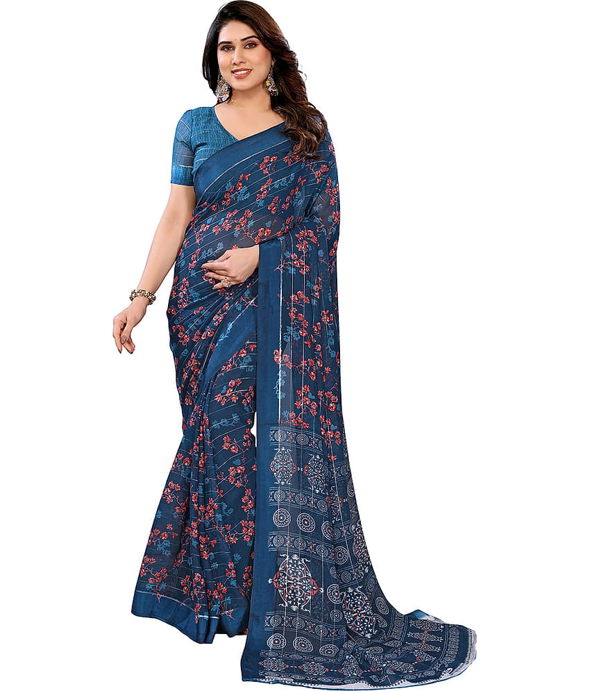 Kashvi Sarees Georgette Printed Ilkal Saree With Unstitched Blouse Piece ( Rama ) - Sarees | Buy online on ZillyBuy