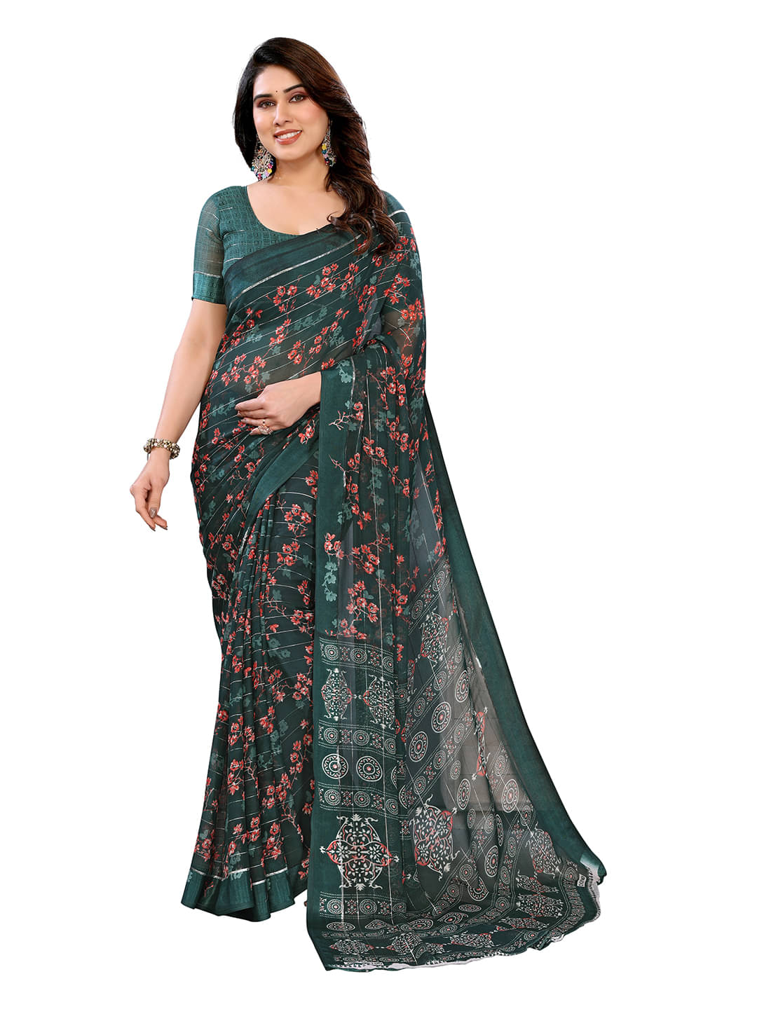 Kashvi Sarees Georgette Printed Ilkal Saree With Unstitched Blouse Piece ( Green ) Kashvi Sarees Georgette Printed Ilkal Saree With Unstitched Blouse Piece ( Green )