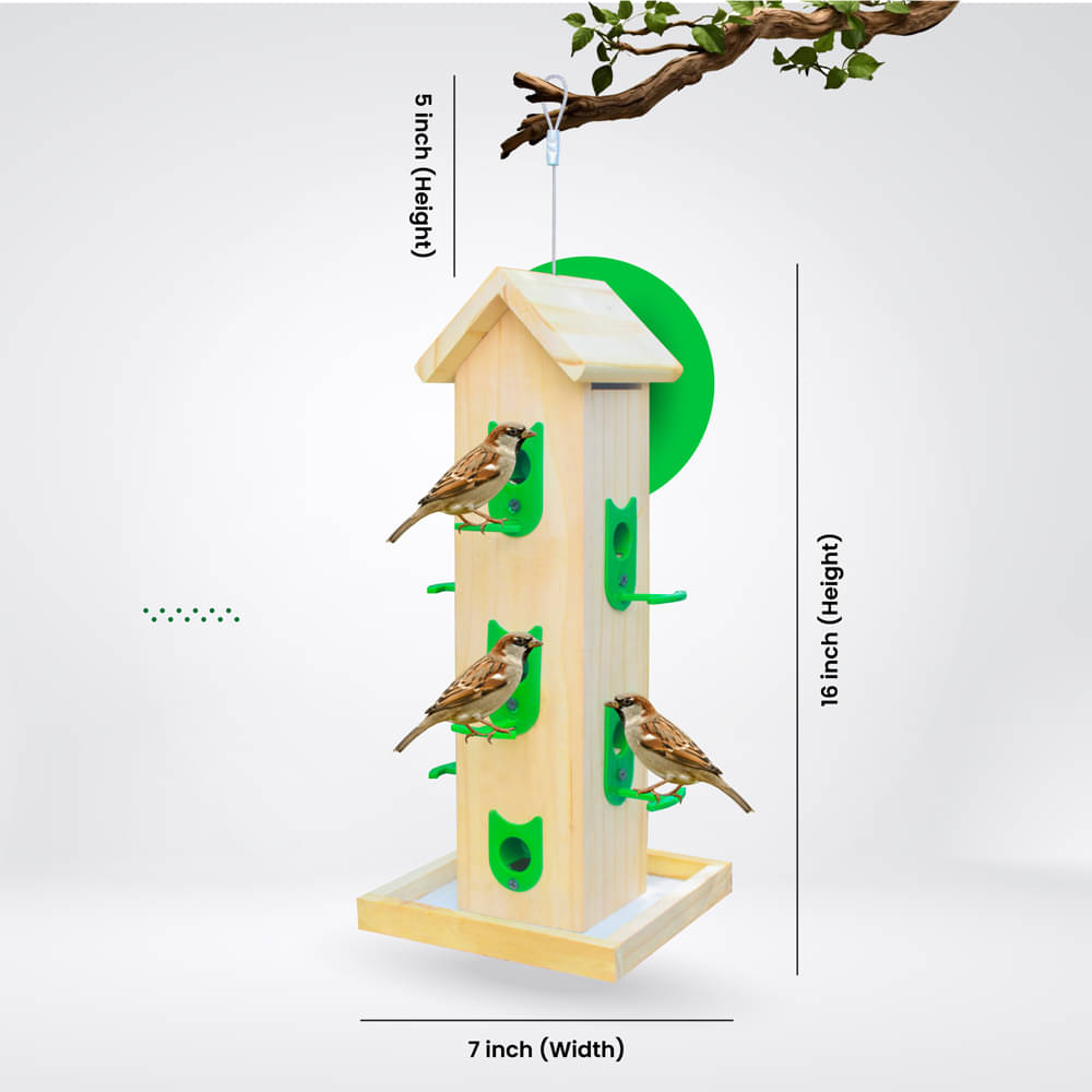     			Large Wooden Hanging Bird Feeder.