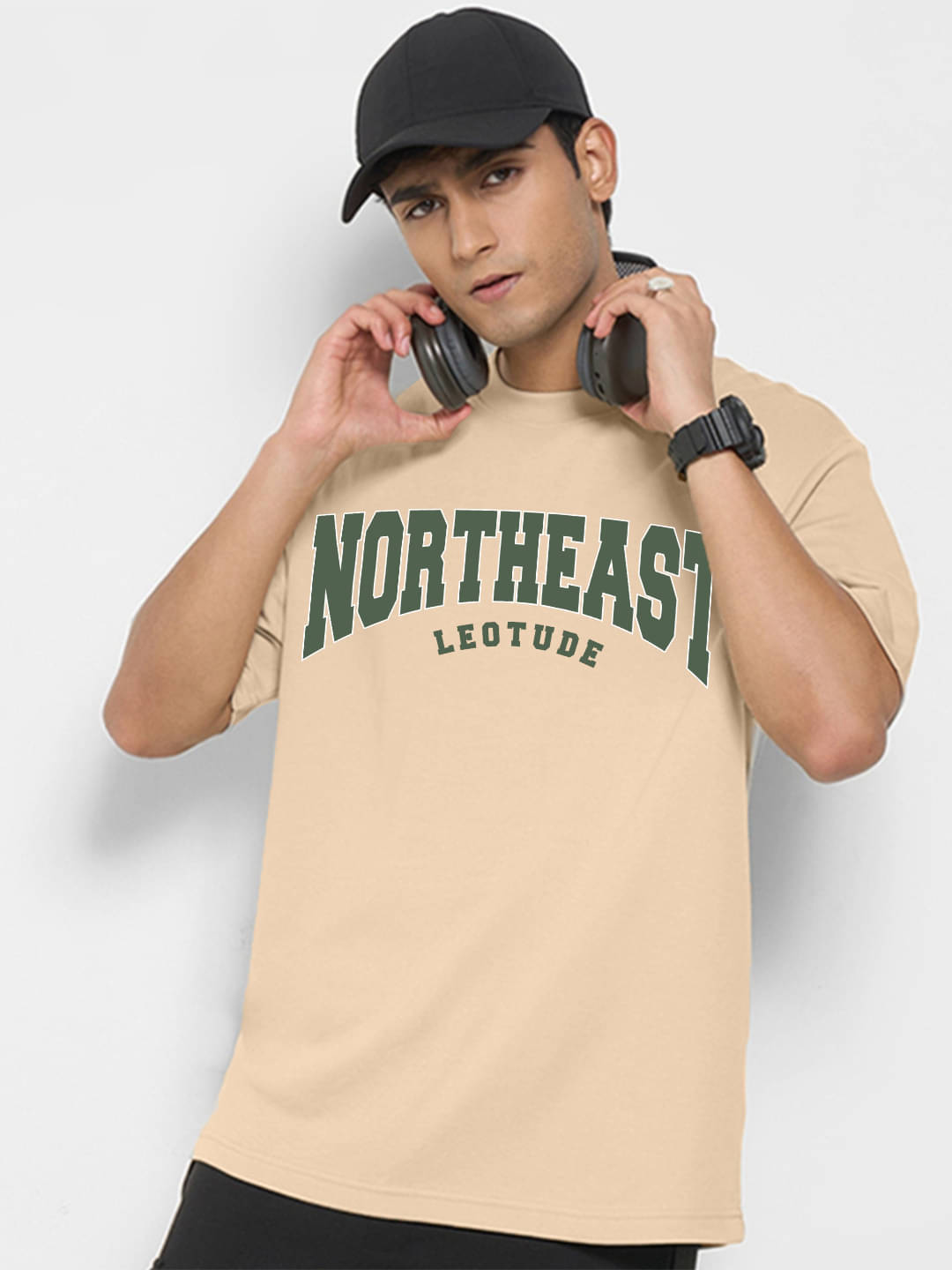 Leotude Men Cotton Blend Oversized Fit Printed T-Shirt ( Beige ) Leotude Men Cotton Blend Oversized Fit Printed T-Shirt ( Beige )