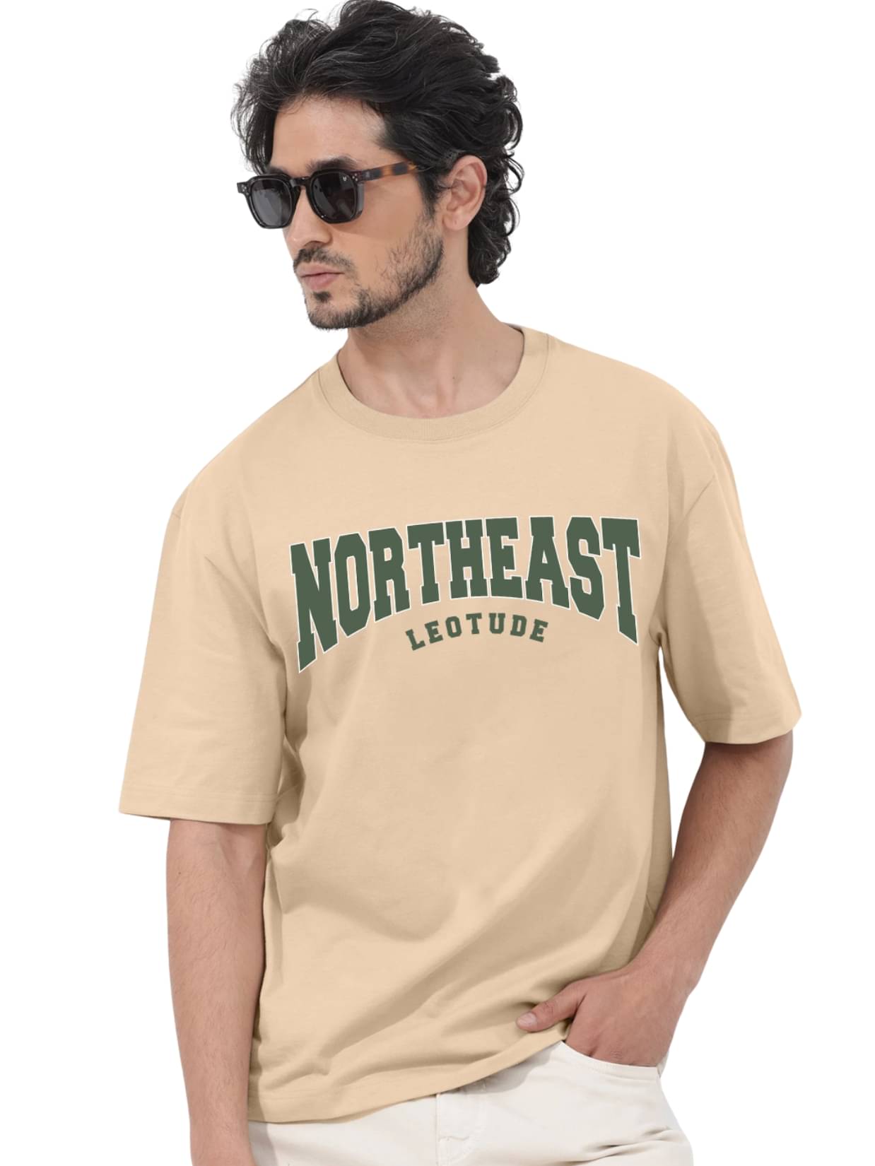 Leotude Men Cotton Blend Oversized Fit Printed T-Shirt ( Beige ) Leotude Men Cotton Blend Oversized Fit Printed T-Shirt ( Beige )