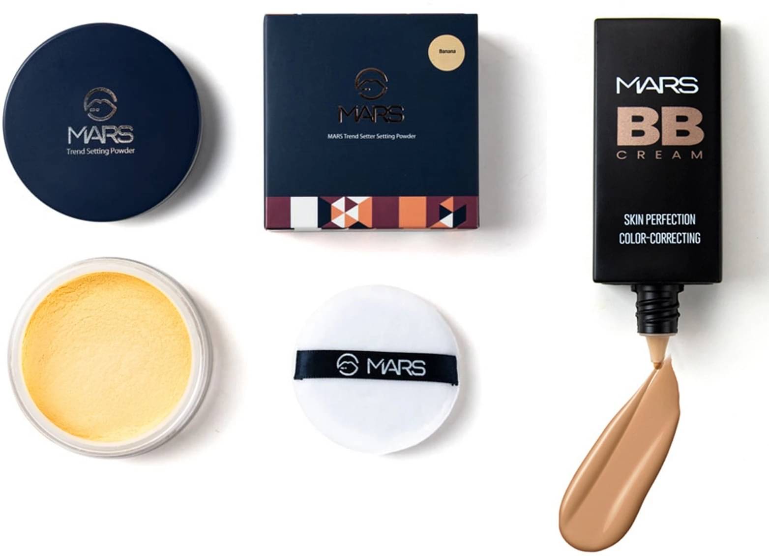     			MARS Ultra Fine Matte Banana Loose Powder With Tan BB Cream Foundation (2 Items in the set)