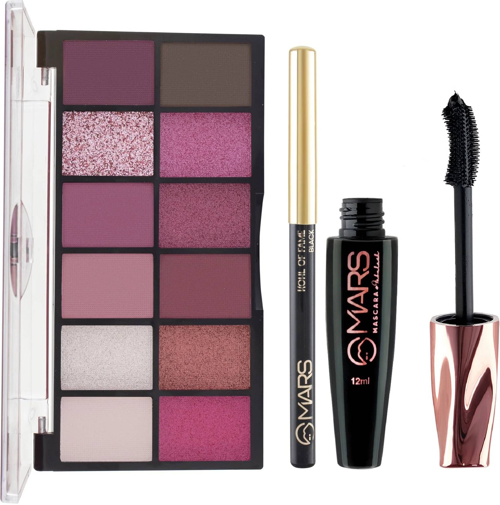 MARS 12 Shade Ultra Pigmented Eyeshadow Palette With Smudge Proof Mascara and Smudge Proof Kajal (3 Items in the set) MARS 12 Shade Ultra Pigmented Eyeshadow Palette With Smudge Proof Mascara and Smudge Proof Kajal (3 Items in the set)