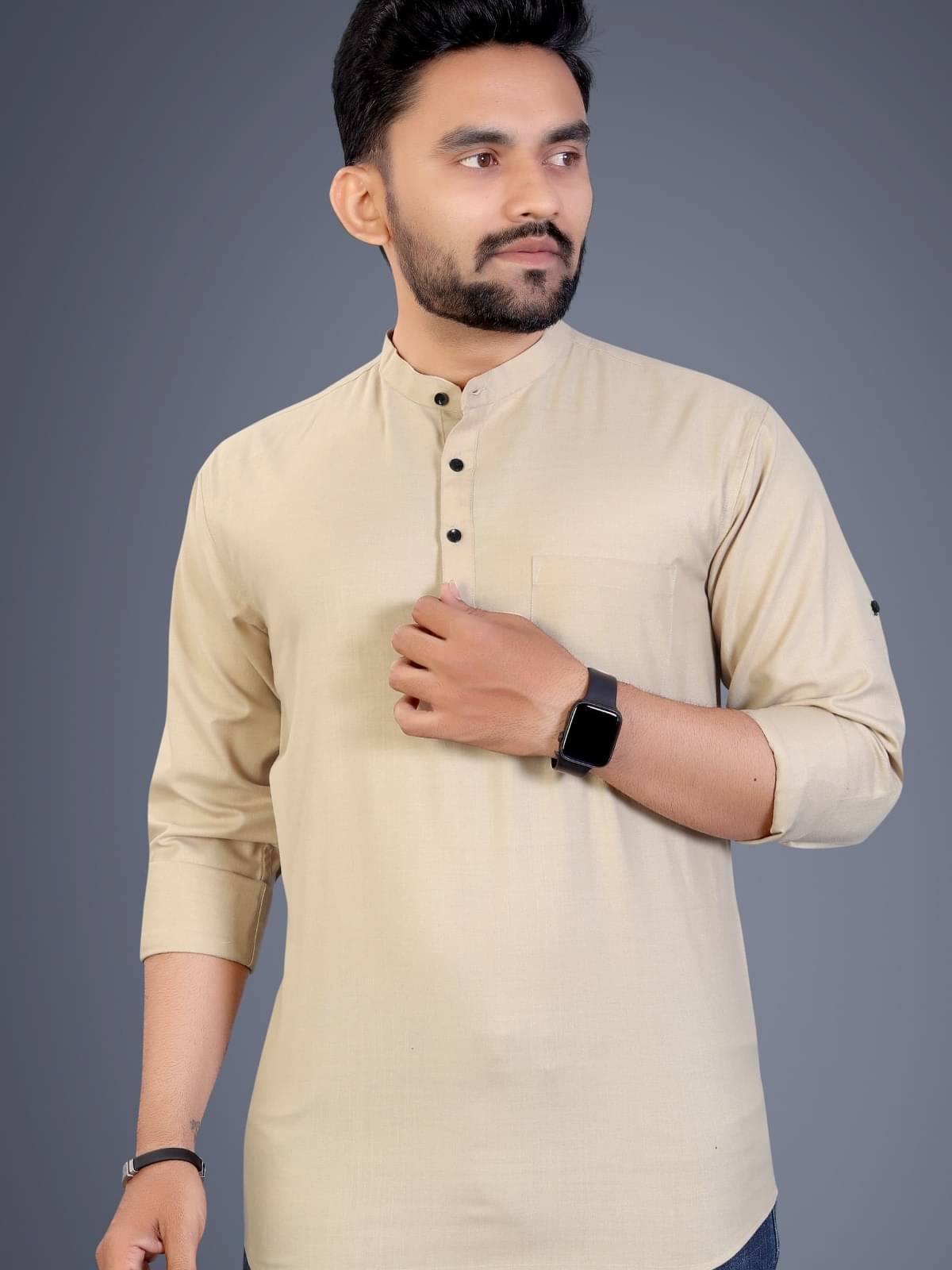 NCC Beige Cotton Blend Men's Shirt Style Kurta ( Pack of 1 ) NCC Beige Cotton Blend Men's Shirt Style Kurta ( Pack of 1 )