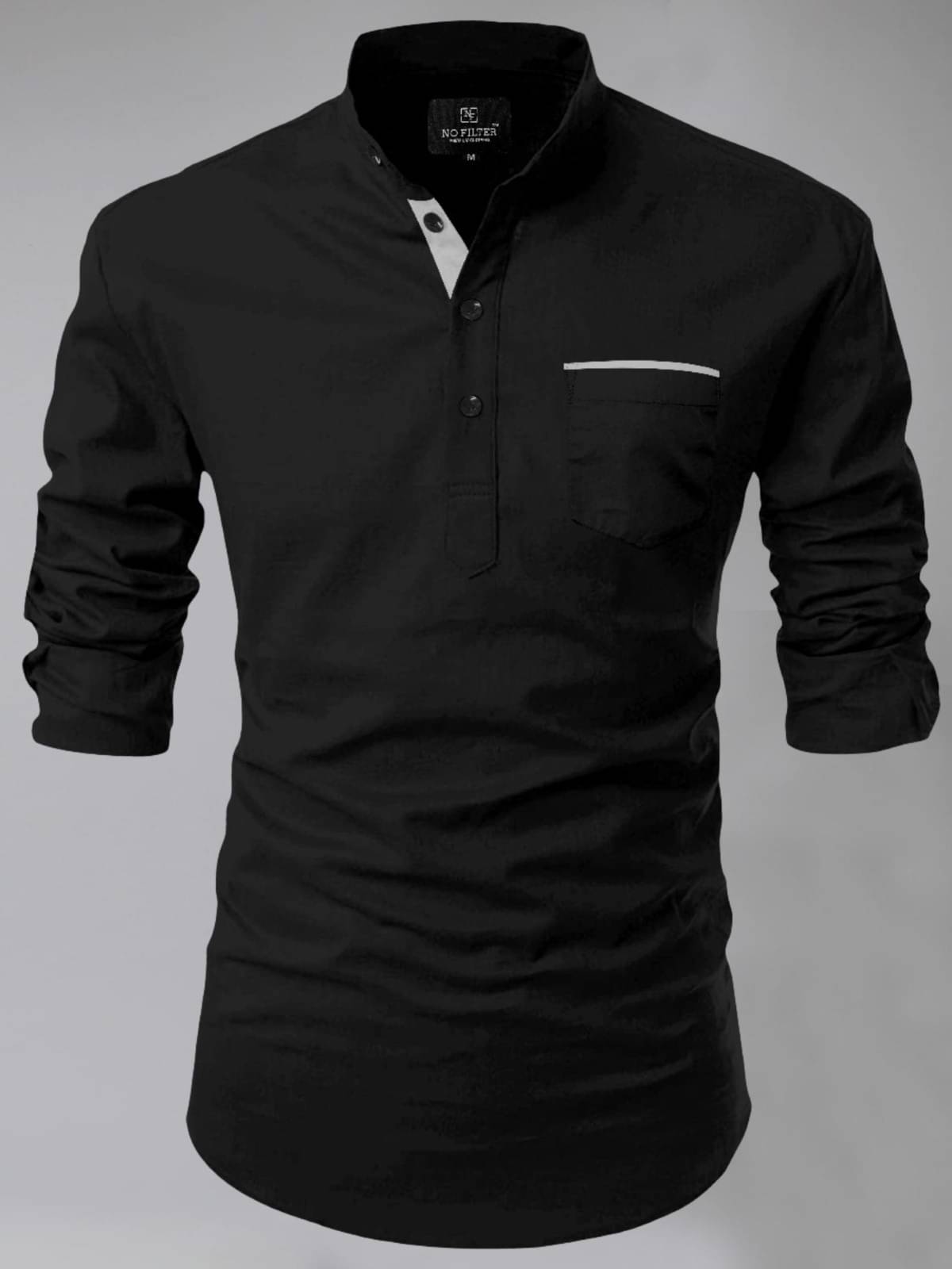 NCC Black Cotton Blend Men's Shirt Style Kurta ( Pack of 1 ) NCC Black Cotton Blend Men's Shirt Style Kurta ( Pack of 1 )
