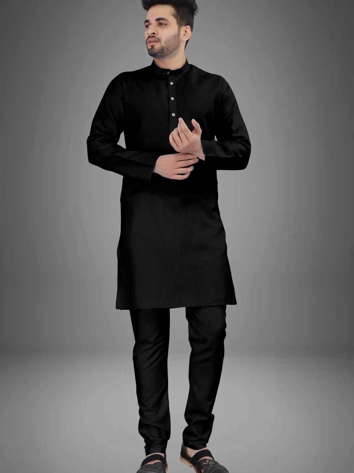 NCC Black Cotton Blend Regular Fit Men's Kurta Pyjama Set ( Pack of 1 ) NCC Black Cotton Blend Regular Fit Men's Kurta Pyjama Set ( Pack of 1 )