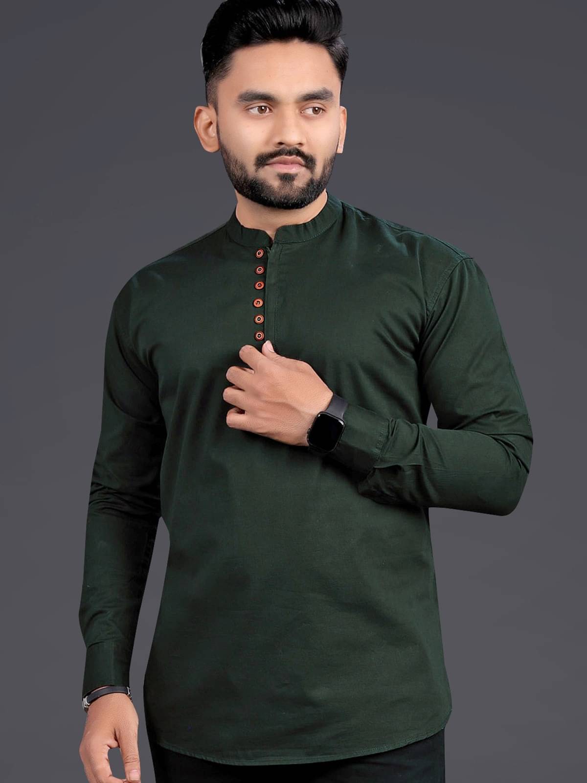 NCC Dark Green Cotton Blend Men's Shirt Style Kurta ( Pack of 1 ) NCC Dark Green Cotton Blend Men's Shirt Style Kurta ( Pack of 1 )