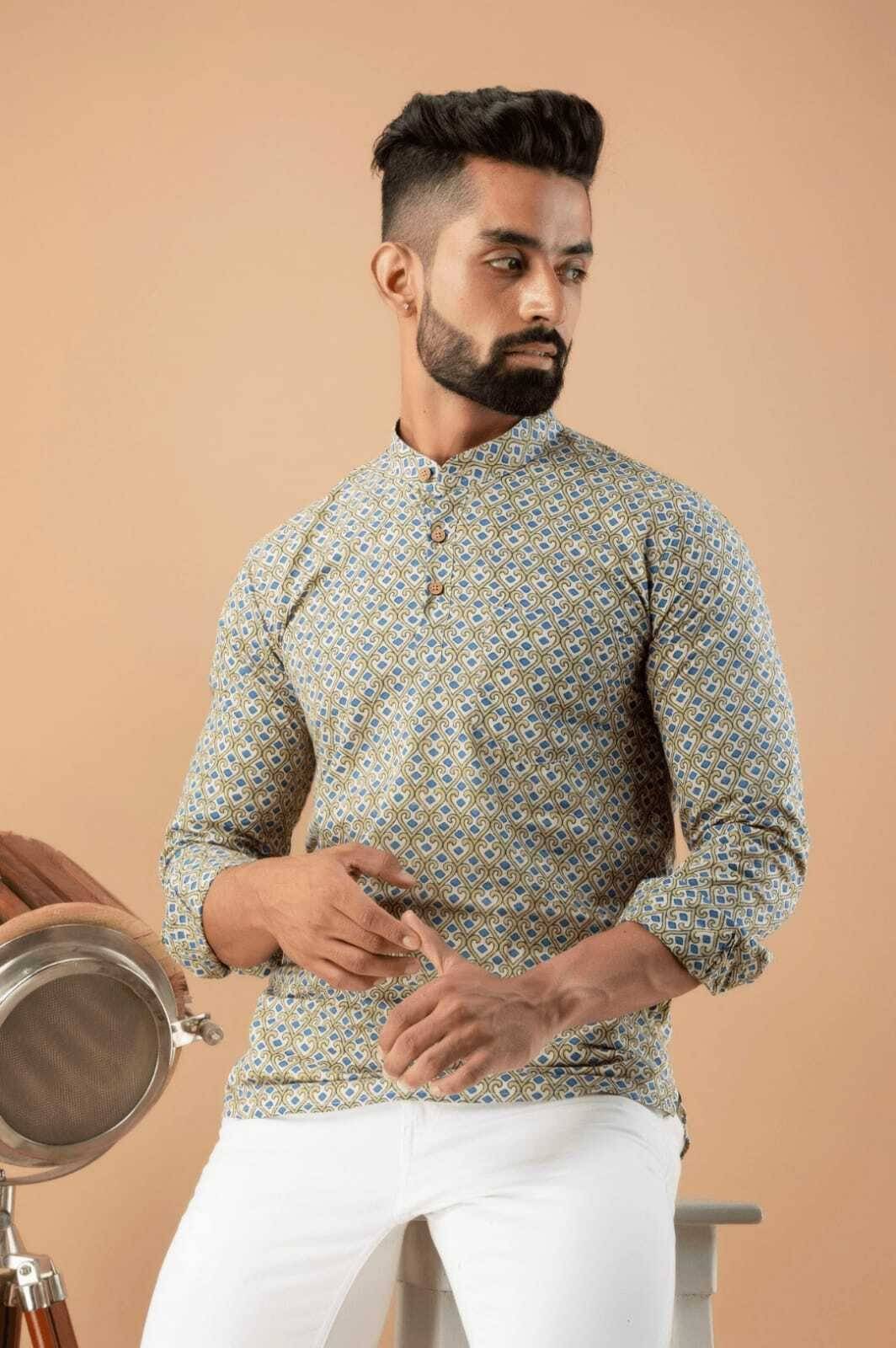 NCC Green Cotton Blend Men's Shirt Style Kurta ( Pack of 1 ) NCC Green Cotton Blend Men's Shirt Style Kurta ( Pack of 1 )