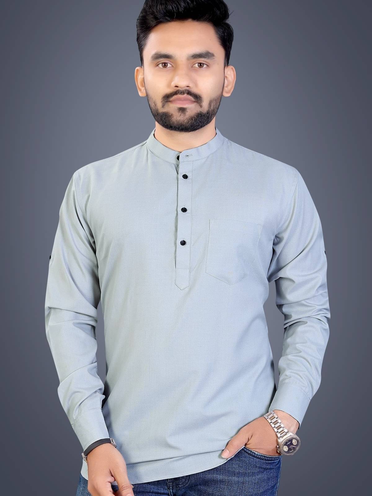 NCC Grey Cotton Blend Men's Shirt Style Kurta ( Pack of 1 )     			NCC Grey Cotton Blend Men's Shirt Style Kurta ( Pack of 1 )