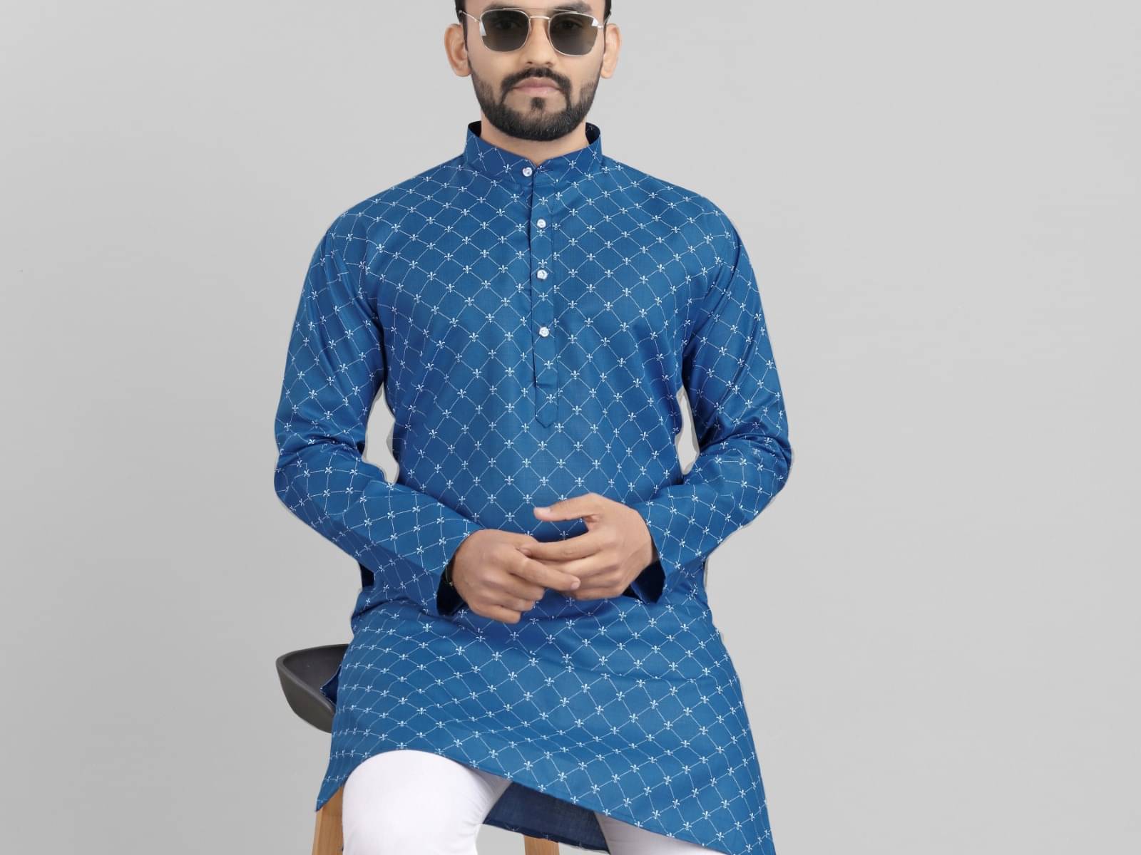     			NCC Light Blue Cotton Blend Men's Regular Kurta ( Pack of 1 )