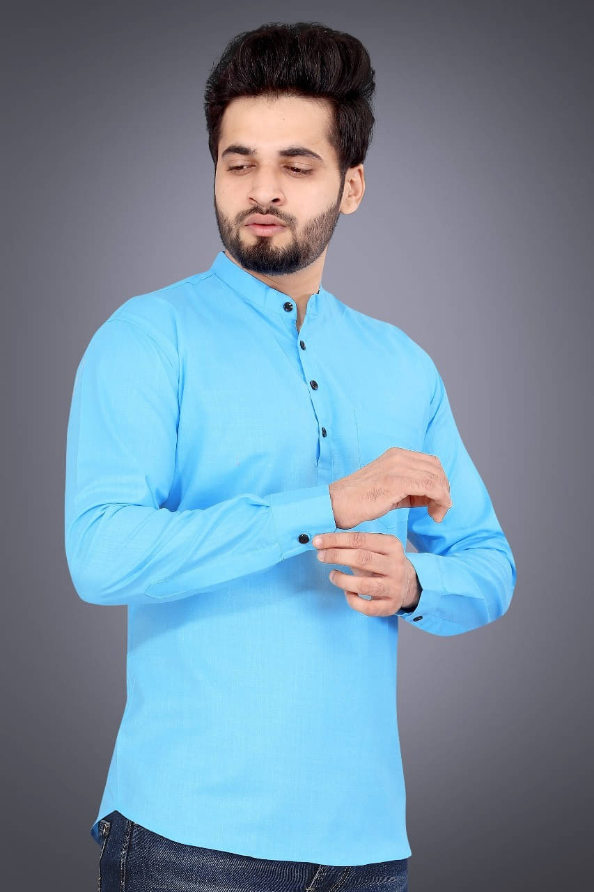 NCC Light Blue Cotton Blend Men's Shirt Style Kurta ( Pack of 1 ) NCC Light Blue Cotton Blend Men's Shirt Style Kurta ( Pack of 1 )