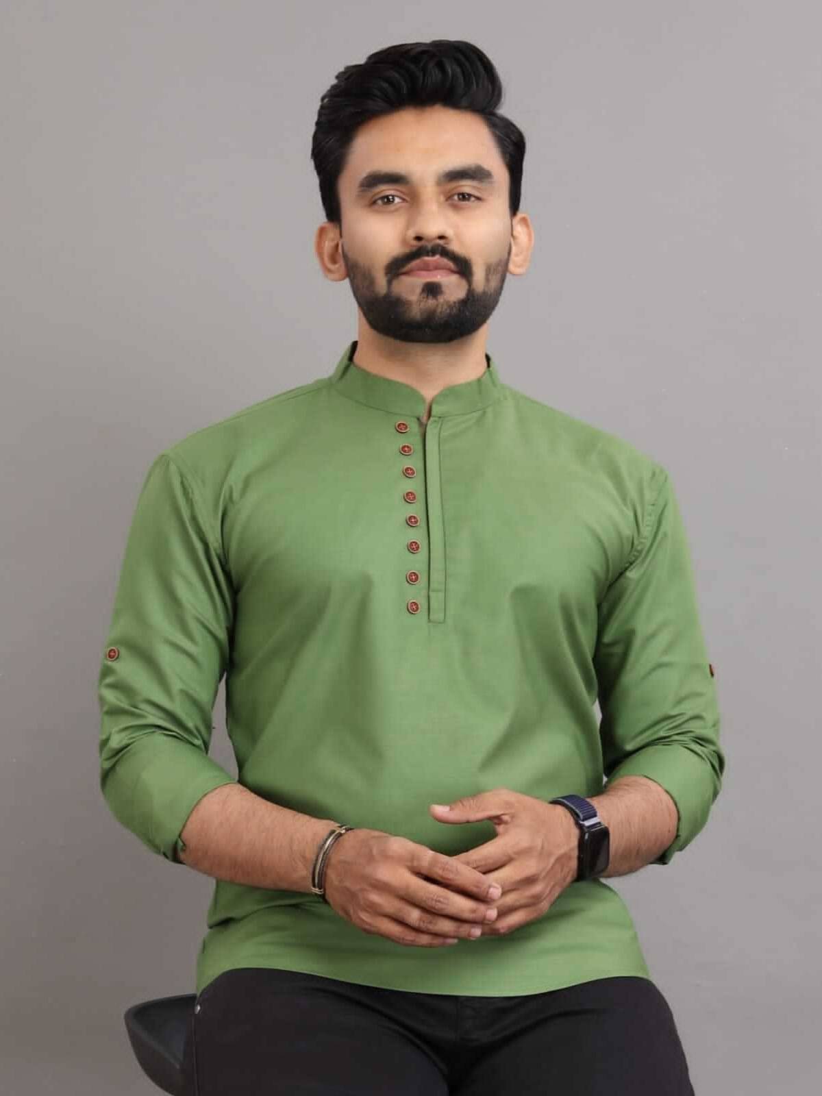     			NCC Light Green Cotton Blend Men's Shirt Style Kurta ( Pack of 1 )