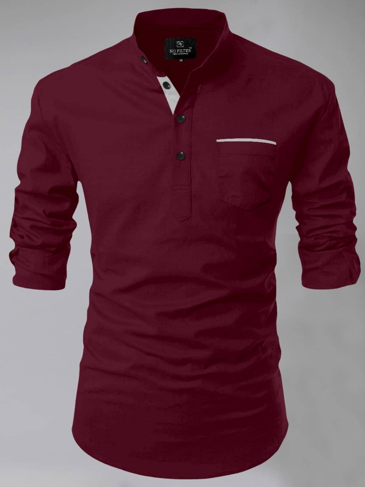 NCC Maroon Cotton Blend Men's Shirt Style Kurta ( Pack of 1 )     			NCC Maroon Cotton Blend Men's Shirt Style Kurta ( Pack of 1 )