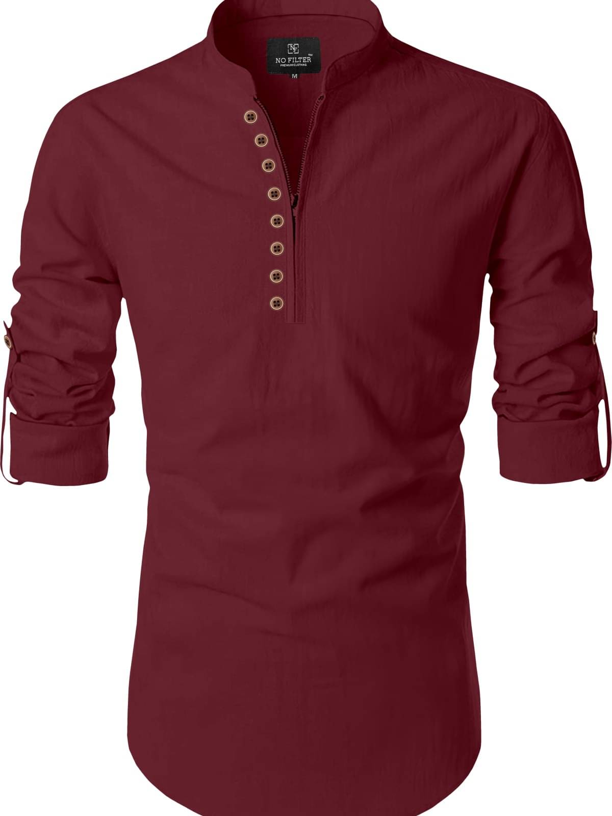     			NCC Maroon Cotton Blend Men's Shirt Style Kurta ( Pack of 1 )