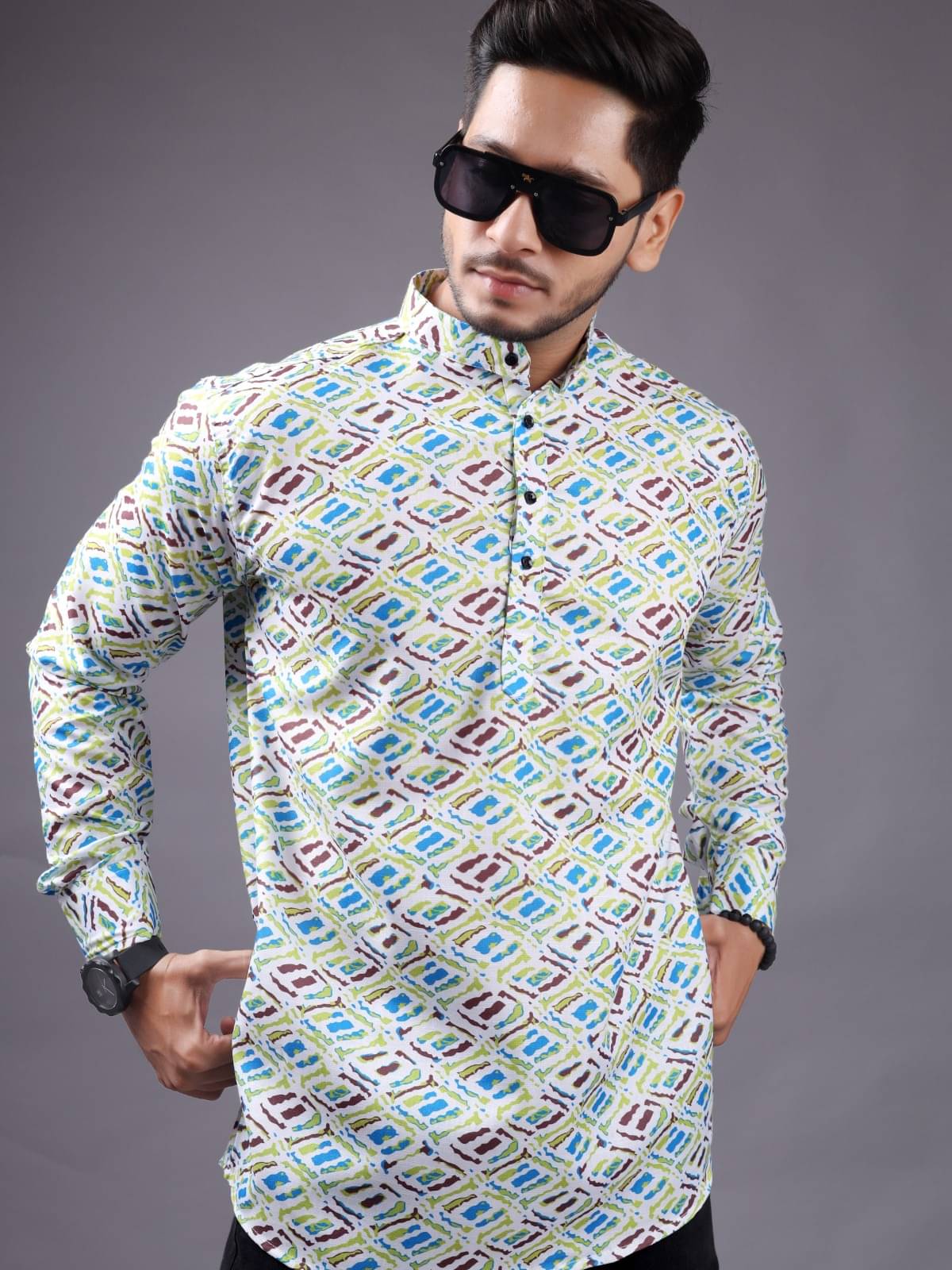 NCC Multi Cotton Blend Men's Shirt Style Kurta ( Pack of 1 )     			NCC Multi Cotton Blend Men's Shirt Style Kurta ( Pack of 1 )