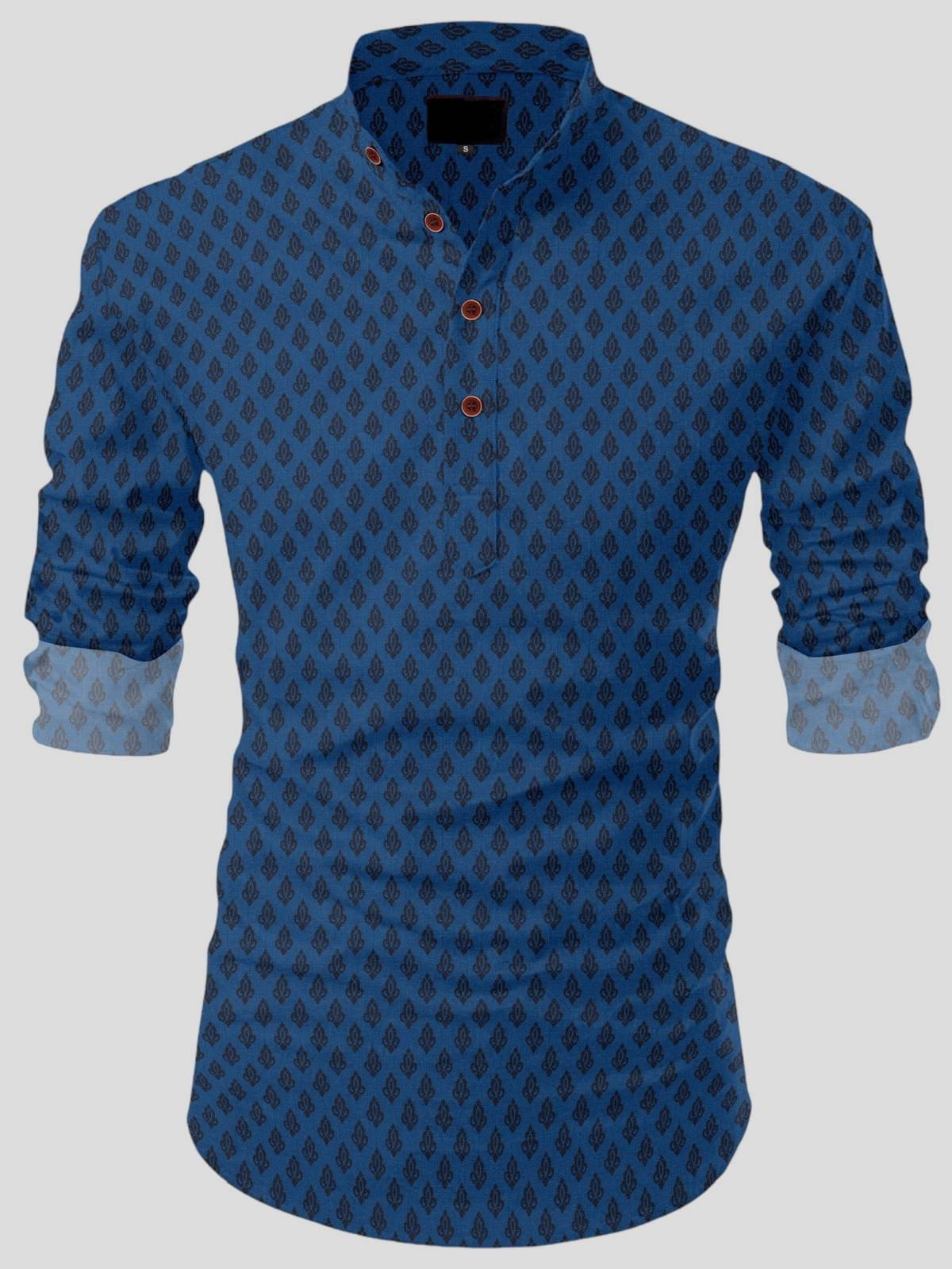 NCC Navy Cotton Blend Men's Shirt Style Kurta ( Pack of 1 )     			NCC Navy Cotton Blend Men's Shirt Style Kurta ( Pack of 1 )