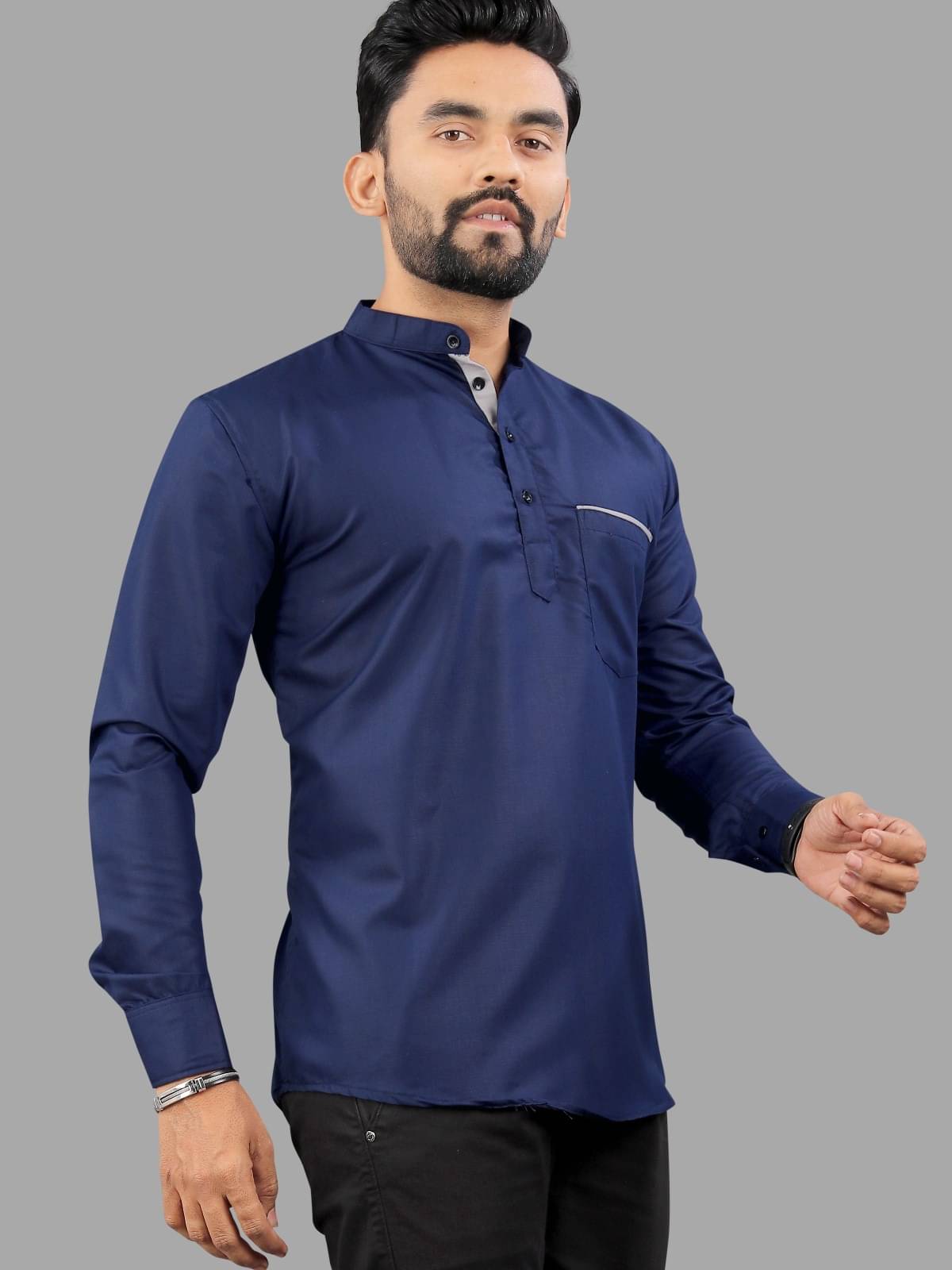 NCC Navy Cotton Blend Men's Regular Kurta ( Pack of 1 ) NCC Navy Cotton Blend Men's Regular Kurta ( Pack of 1 )