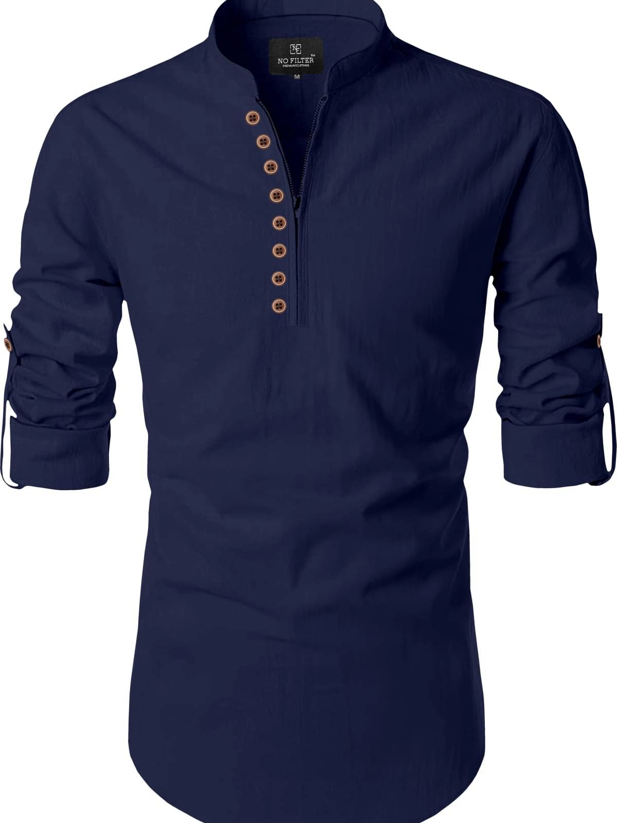NCC Navy Cotton Blend Men's Shirt Style Kurta ( Pack of 1 ) NCC Navy Cotton Blend Men's Shirt Style Kurta ( Pack of 1 )