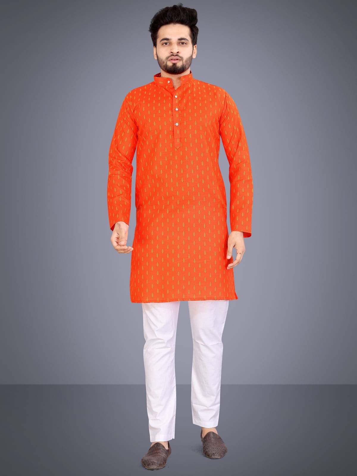     			NCC Orange Cotton Blend Men's Shirt Style Kurta ( Pack of 1 )