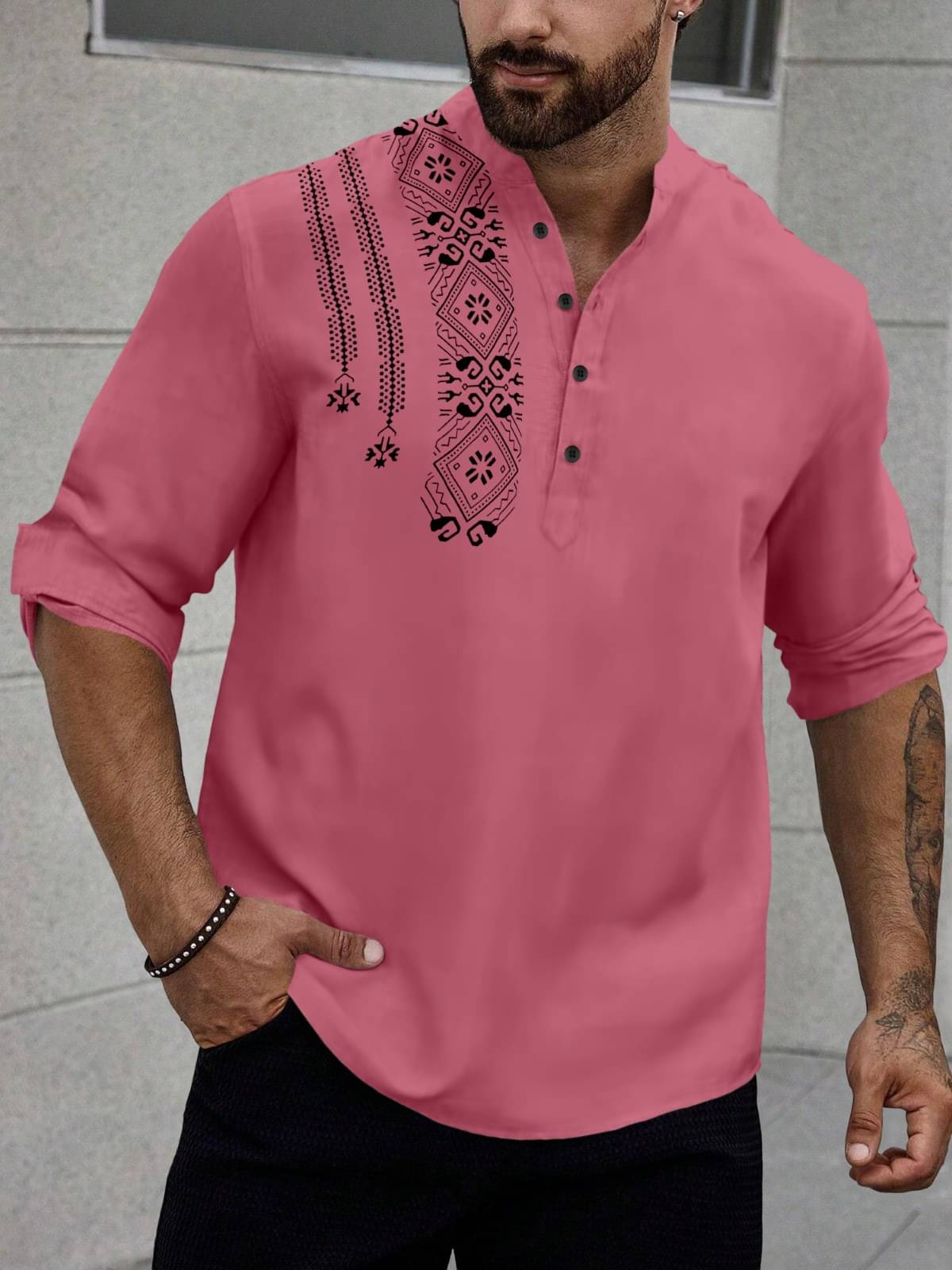     			NCC Pink Cotton Blend Men's Shirt Style Kurta ( Pack of 1 )