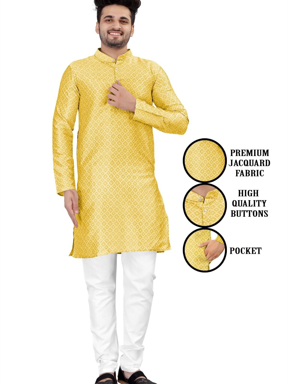 NCC Yellow Cotton Blend Men's Regular Kurta ( Pack of 1 ) NCC Yellow Cotton Blend Men's Regular Kurta ( Pack of 1 )