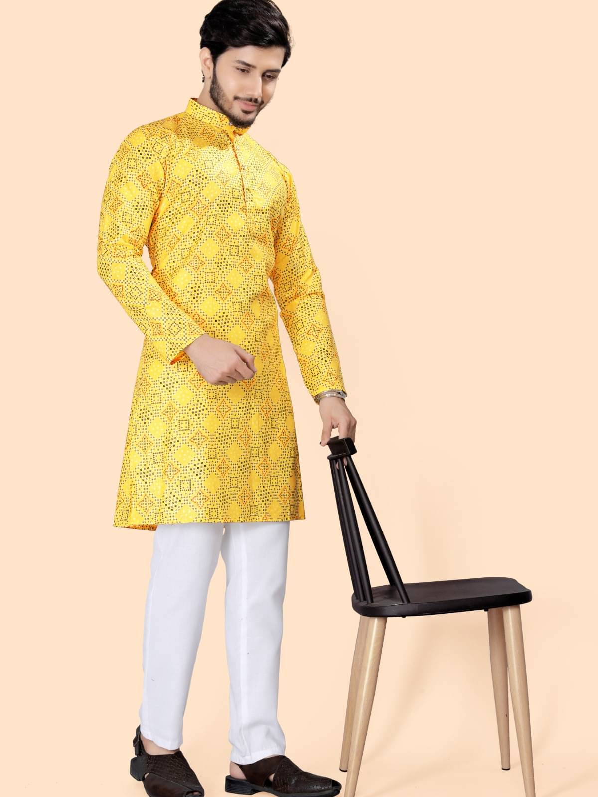 NCC Yellow Cotton Blend Regular Fit Men's Kurta Pyjama Set ( Pack of 1 ) NCC Yellow Cotton Blend Regular Fit Men's Kurta Pyjama Set ( Pack of 1 )