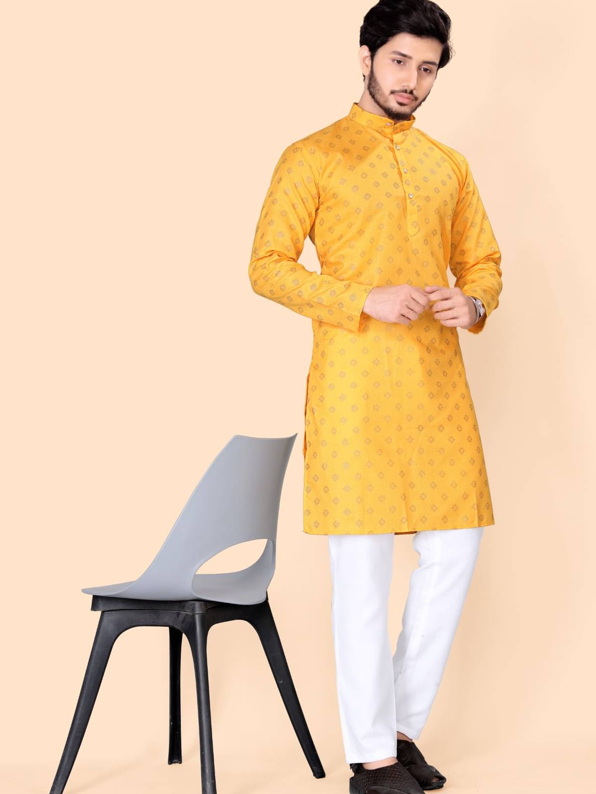     			NCC Yellow Cotton Blend Regular Fit Men's Kurta Pyjama Set ( Pack of 1 )