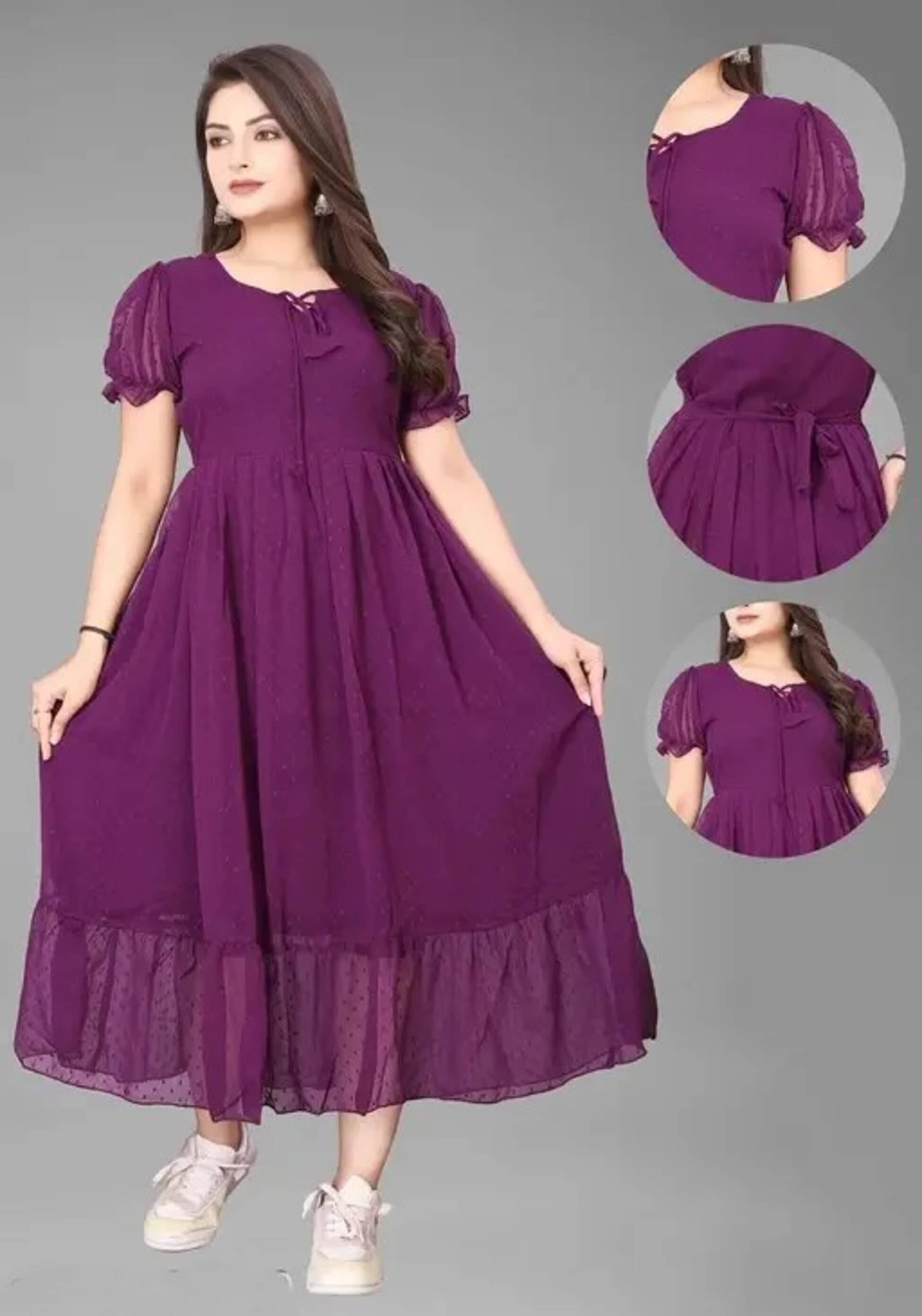     			Nilkanthvarni Creation Women Georgette Self Design Gown ( Purple )