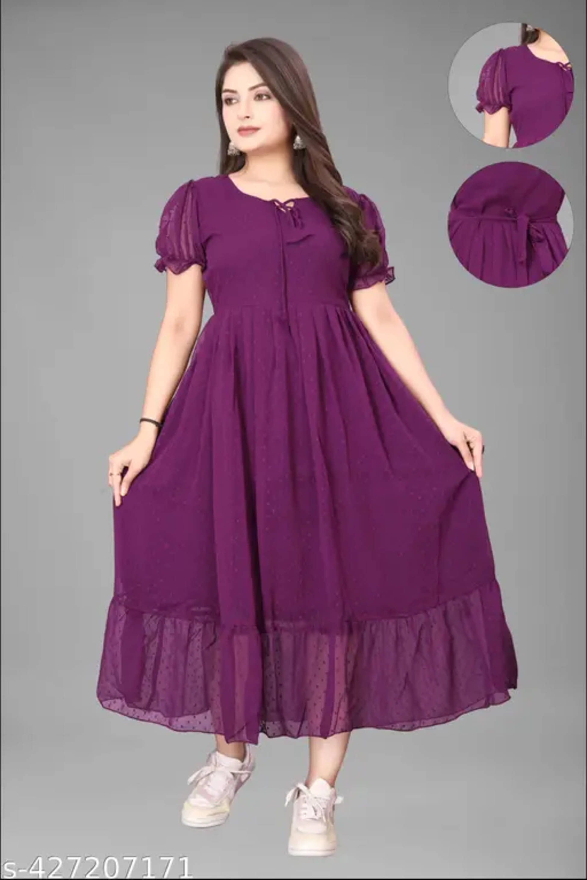     			Nilkanthvarni Creation Women Georgette Self Design Gown ( Purple )