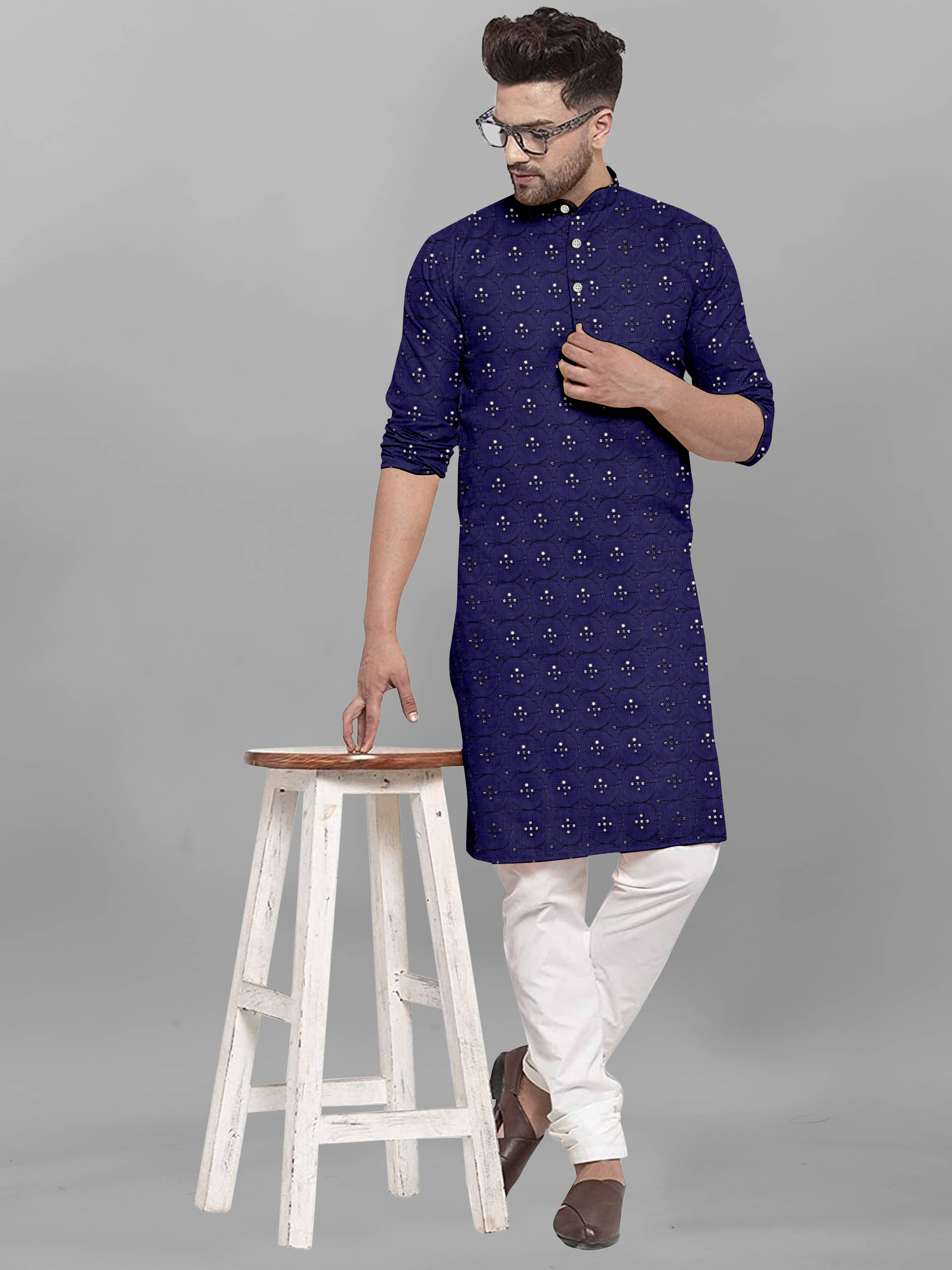     			ONECLICK Blue Cotton Men's Regular Kurta ( Pack of 1 )