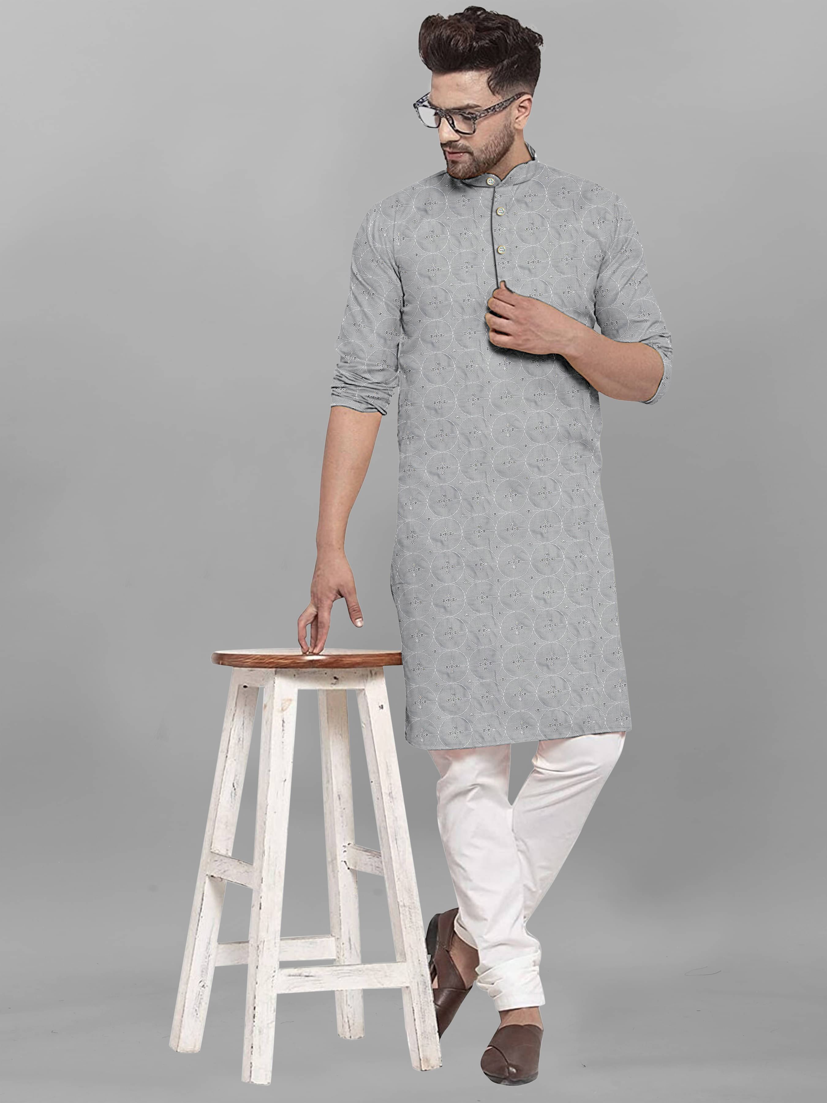     			ONECLICK Grey Cotton Men's Regular Kurta ( Pack of 1 )