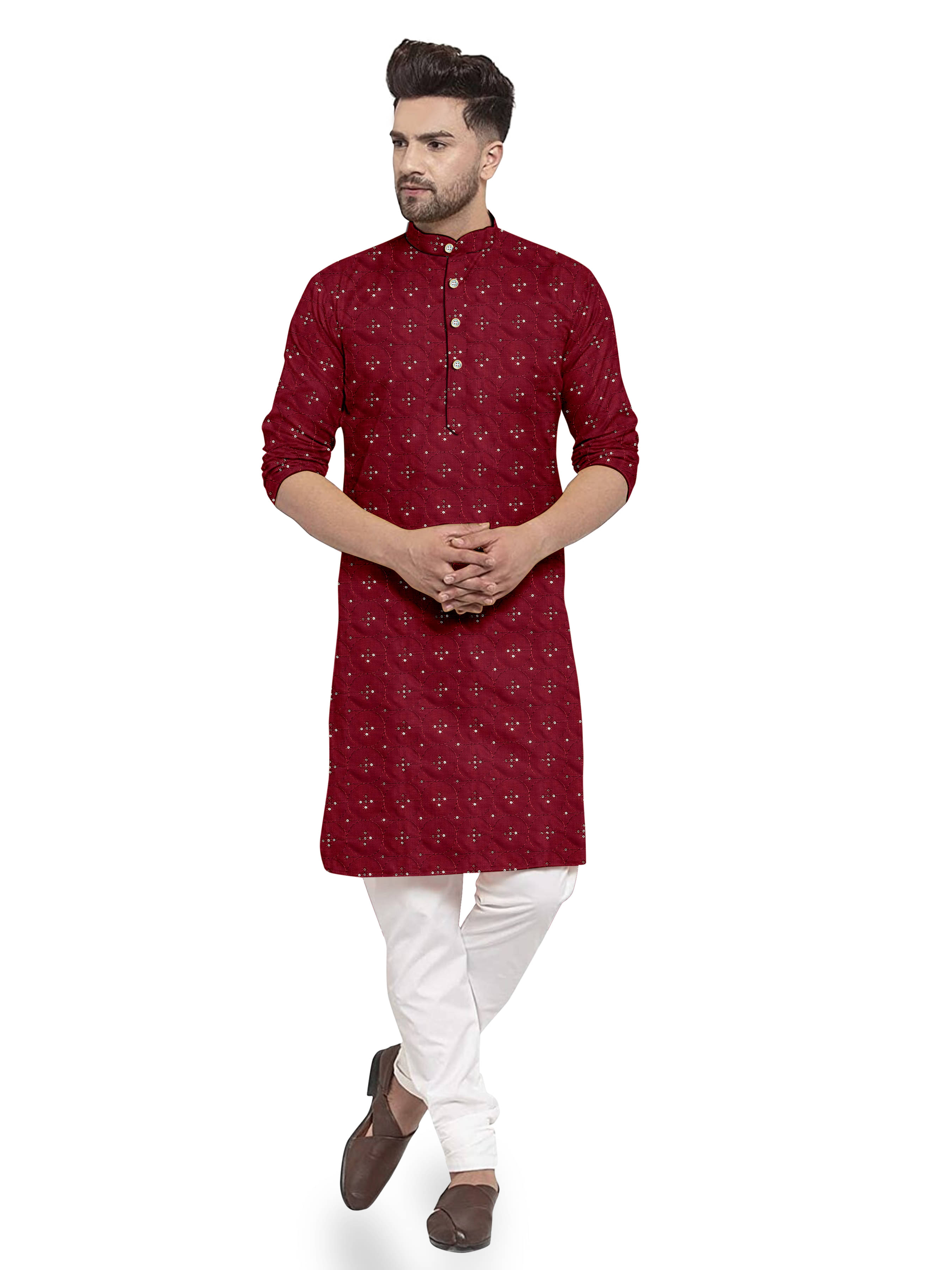     			ONECLICK Maroon Cotton Men's Regular Kurta ( Pack of 1 )
