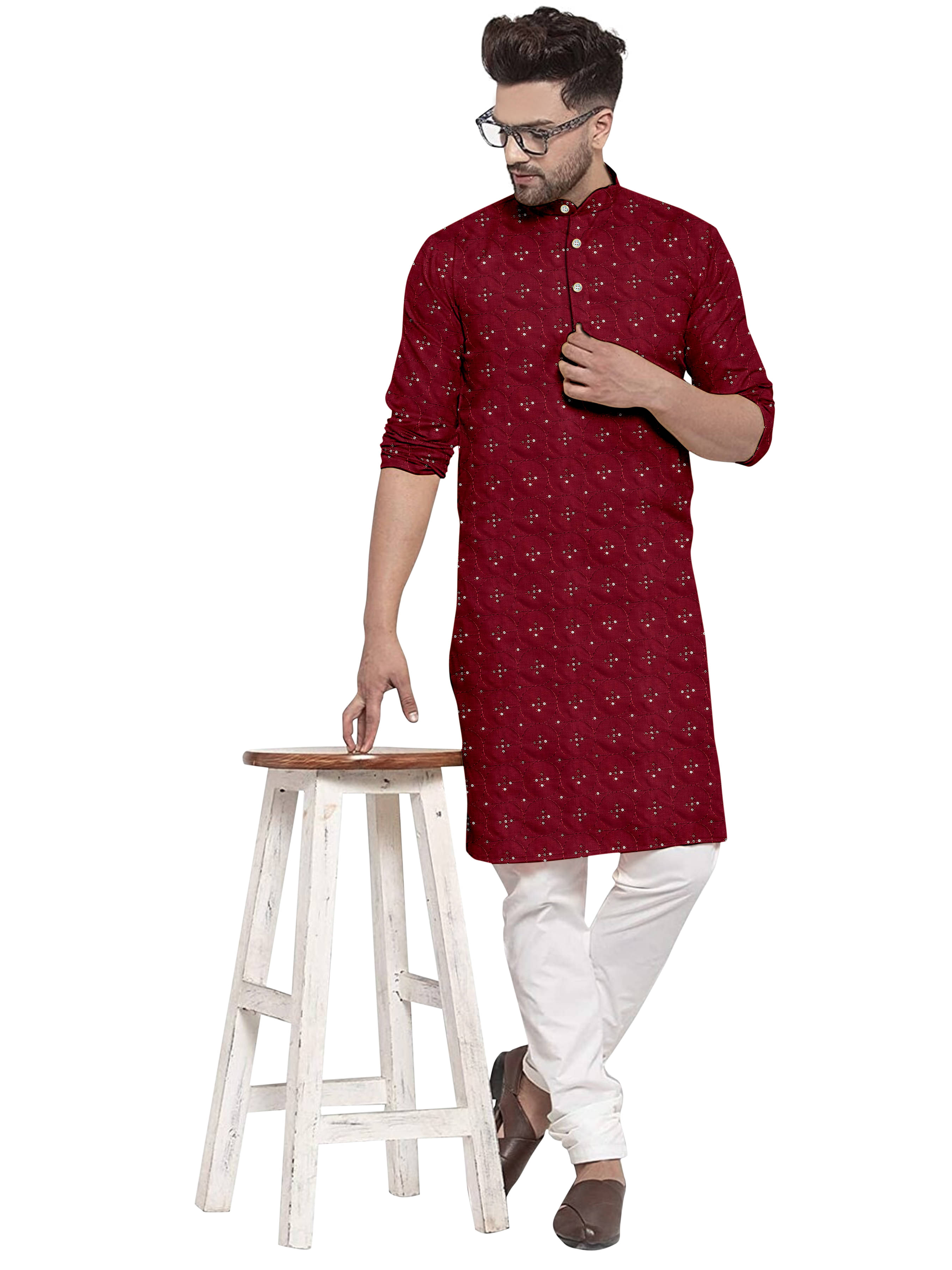     			ONECLICK Maroon Cotton Men's Regular Kurta ( Pack of 1 )