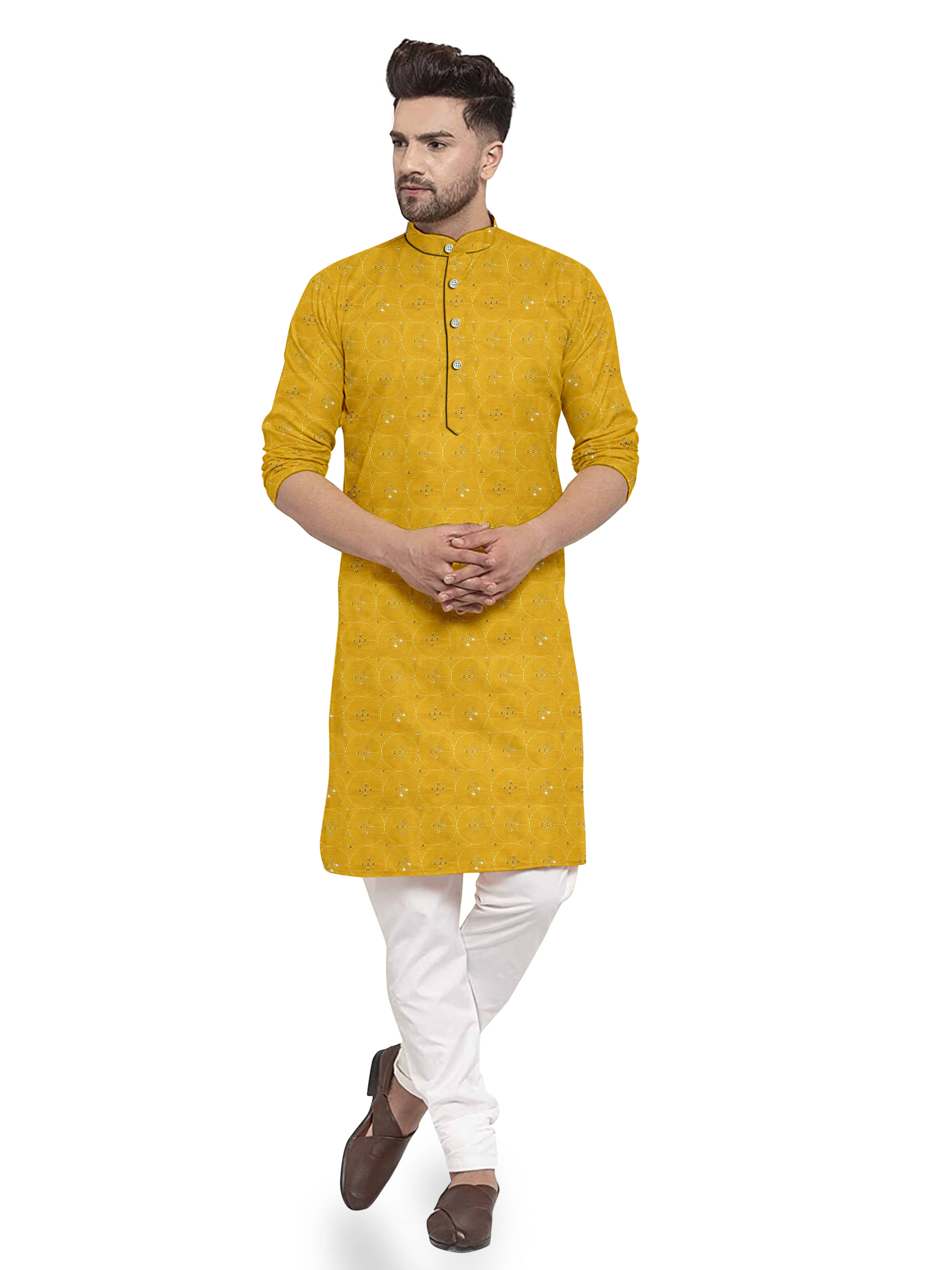     			ONECLICK Yellow Cotton Men's Regular Kurta ( Pack of 1 )