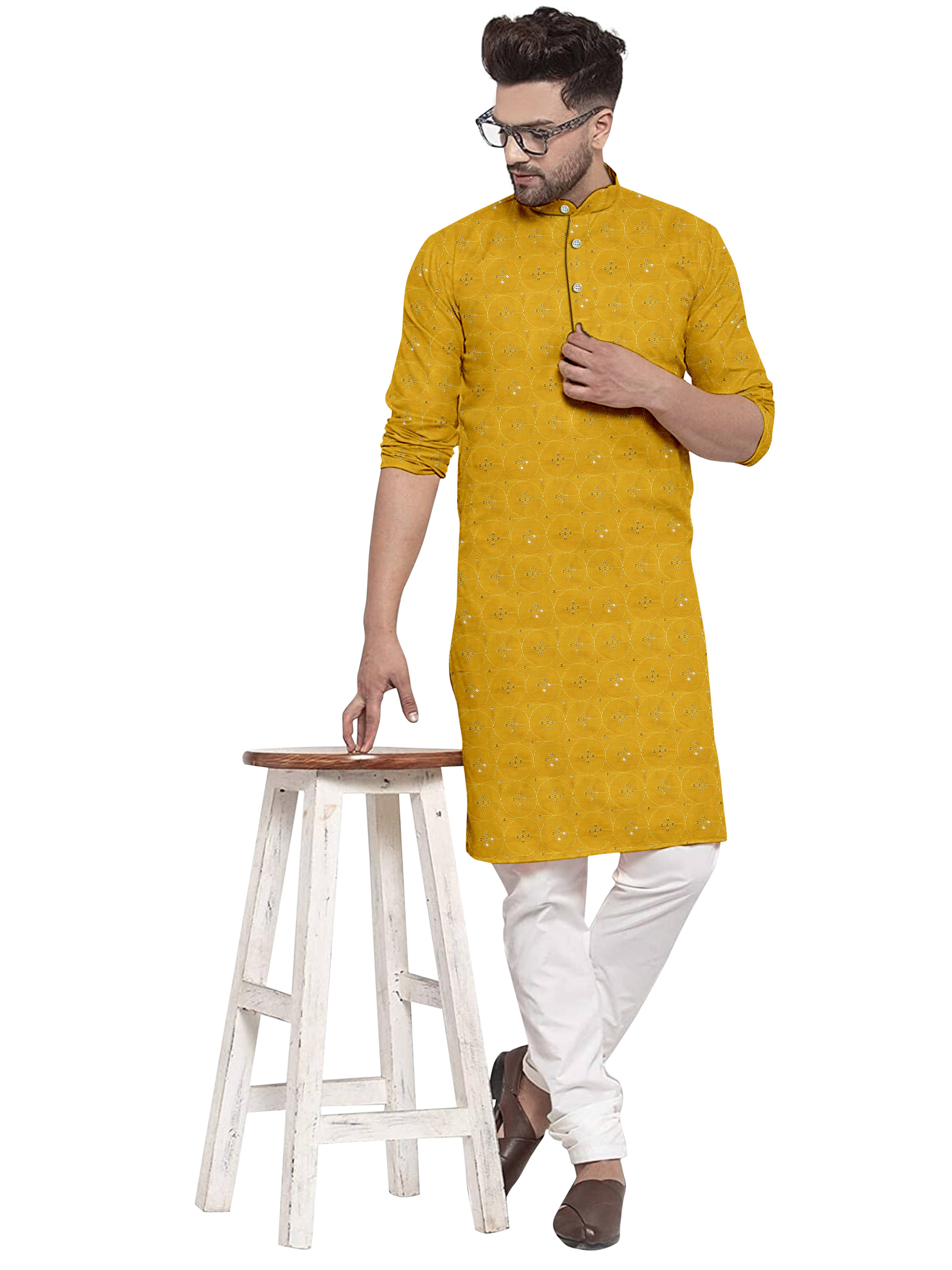     			ONECLICK Yellow Cotton Men's Regular Kurta ( Pack of 1 )