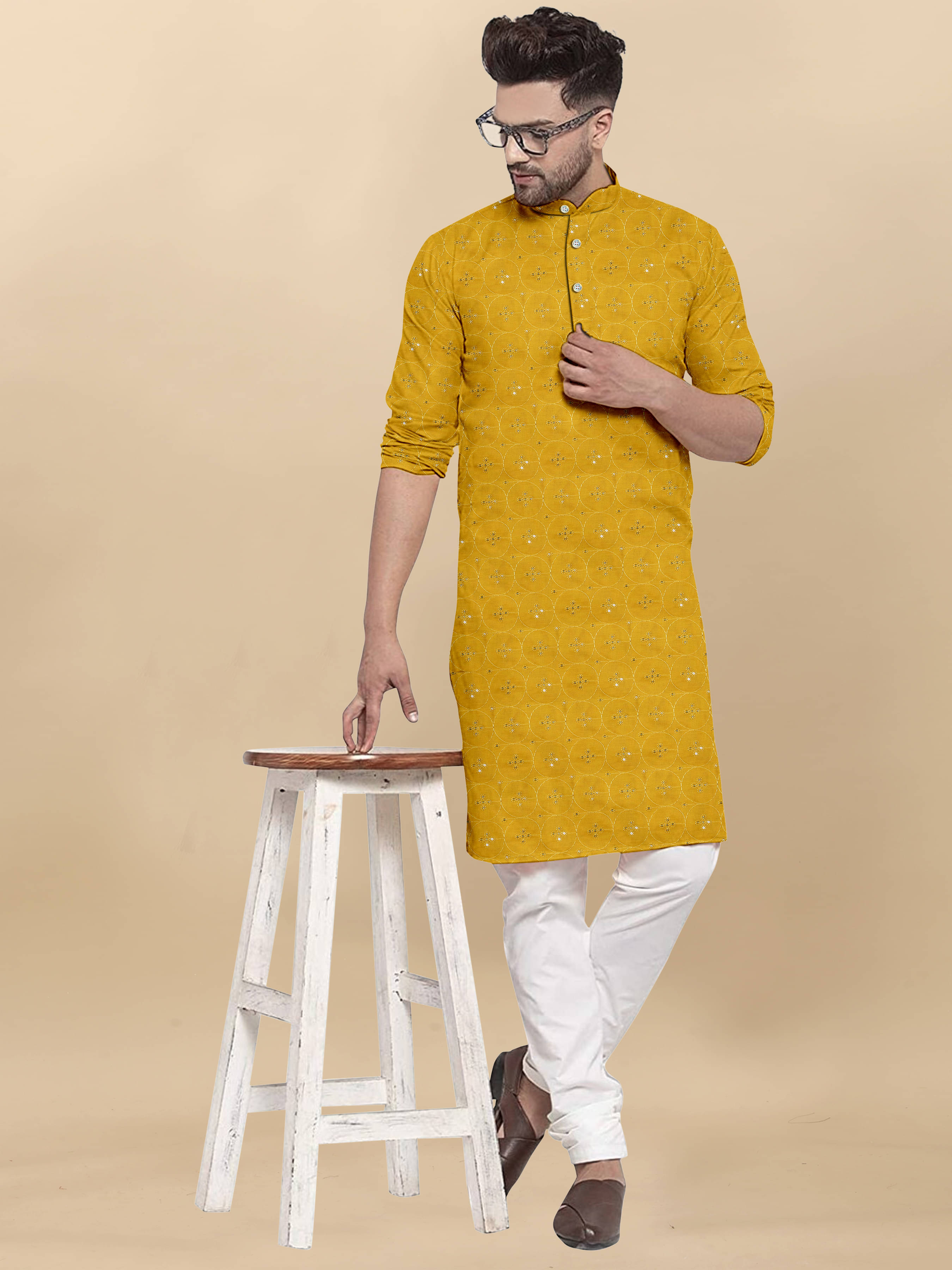ONECLICK Yellow Cotton Men's Regular Kurta ( Pack of 1 ) ONECLICK Yellow Cotton Men's Regular Kurta ( Pack of 1 )