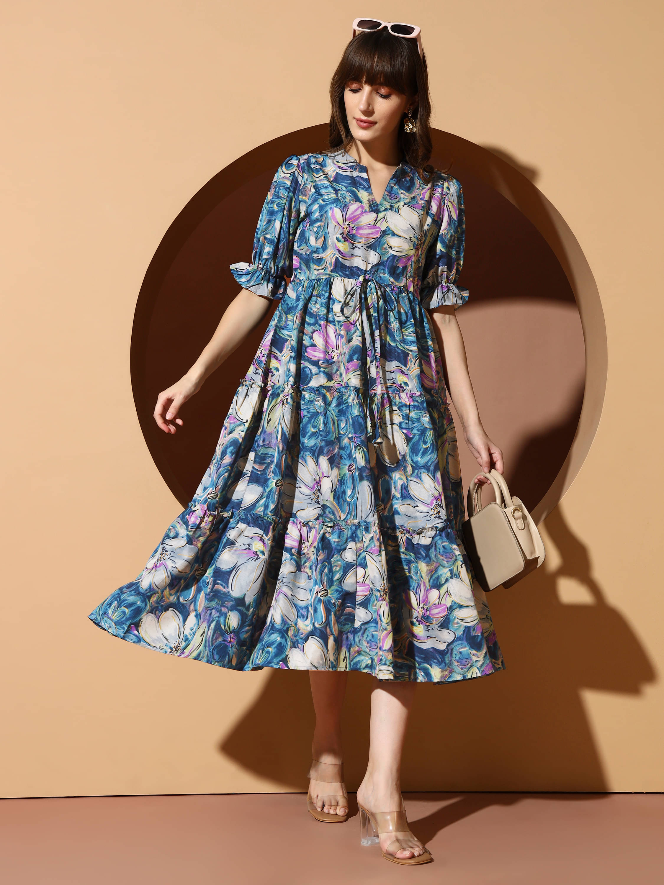     			OTABU Women Polyester Printed A-line Dress ( Multi Color )