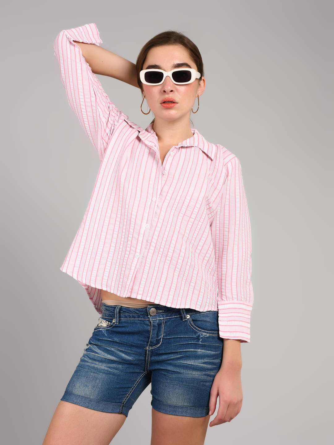     			PLUS PARADISE Women Striped Rayon Shirt ( Pink )