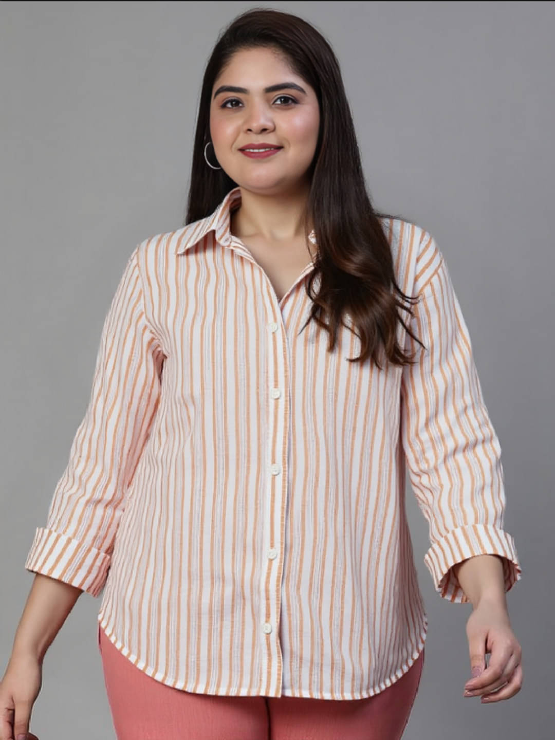     			PLUS PARADISE Women Striped Rayon Shirt ( Beige )