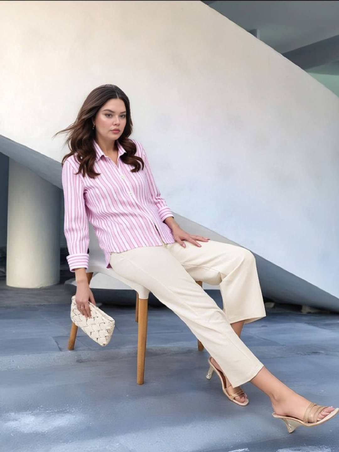 PLUS PARADISE Women Striped Rayon Shirt ( Pink ) PLUS PARADISE Women Striped Rayon Shirt ( Pink )