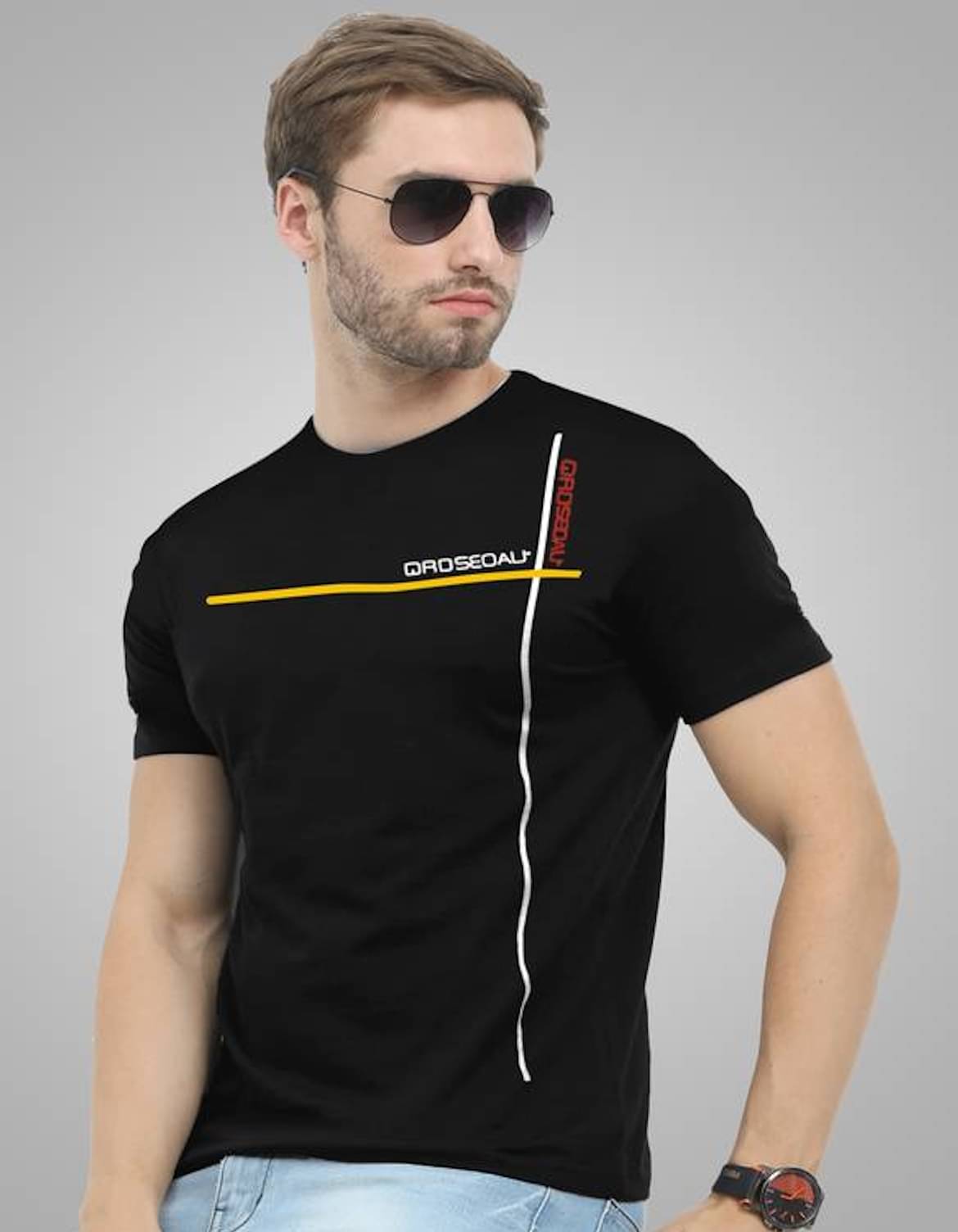     			Reya Men Cotton Blend Regular Fit Printed T-Shirt ( Black )