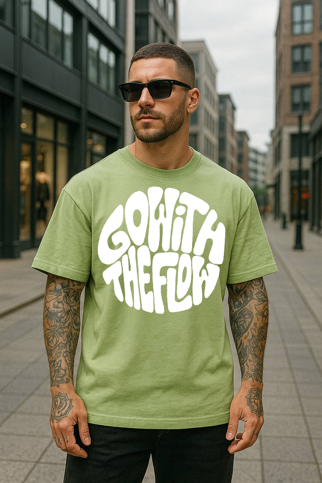    			RodZen Men Cotton Blend Oversized Fit Printed T-Shirt ( Green )
