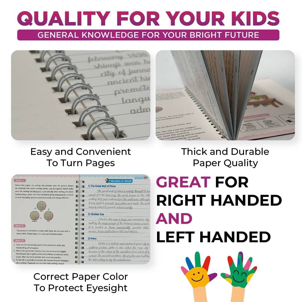     			SHOPONIL Cursive Handwriting Practice Books, Magic Book for Kids, Sank Magic Practice Copybook, General Knowledge Book for Pre-Schoolers with Pen, Magic Calligraphy Copybook Set Writing Tool for Kids