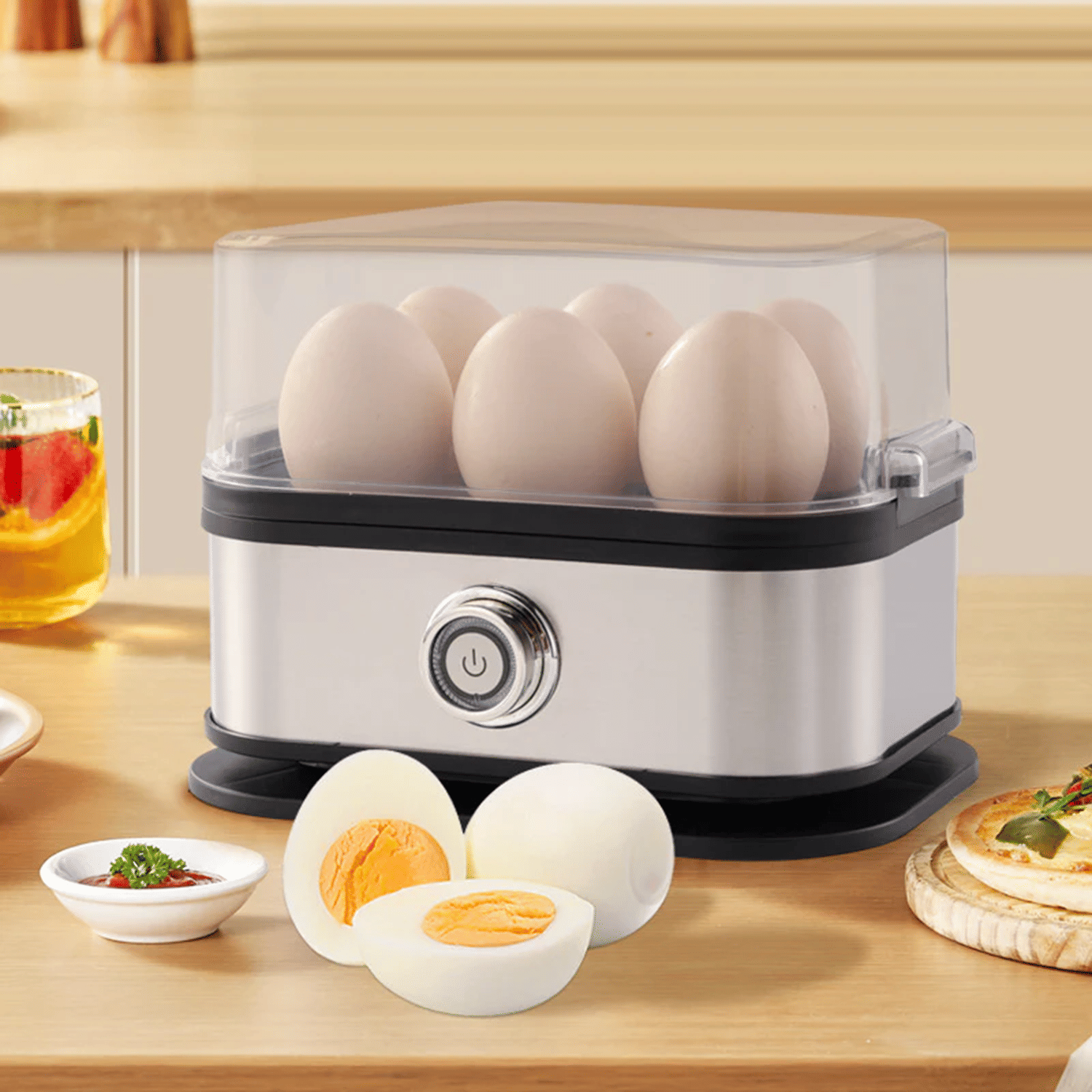     			Shopeleven Egg Cooker for Steaming, Cooking & Boiling 3 Boiling Modes Electric Egg Bolier, Boil Upto 6 Eggs, Stainless Steel Body