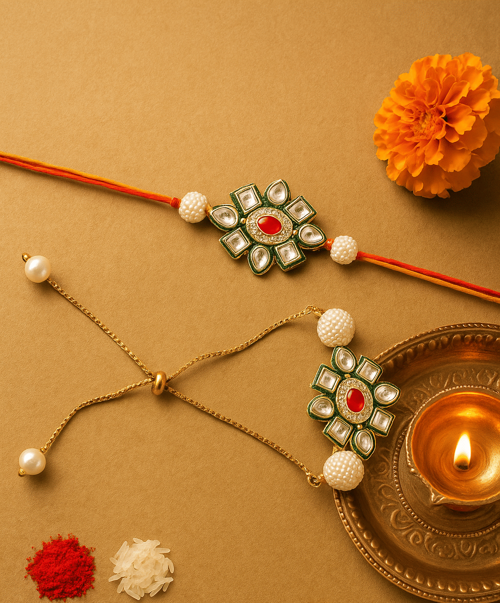 THRIFTKART Bhaiya Bhabhi Rakhi Multicolour Traditional KUNDAN Rakhi FOR BHAIYA BHABHI - Bangles & Bracelets | Buy online on ZillyBuy