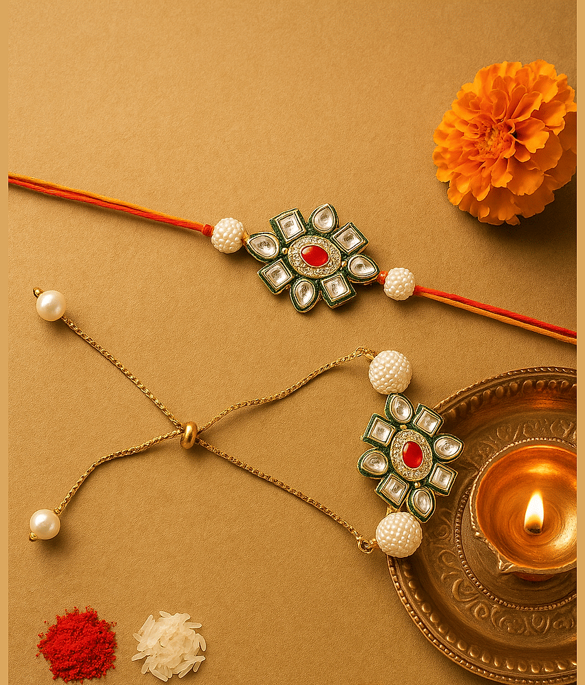 THRIFTKART Bhaiya Bhabhi Rakhi Multicolour Traditional KUNDAN Rakhi FOR BHAIYA BHABHI - Bangles & Bracelets | Buy online on ZillyBuy
