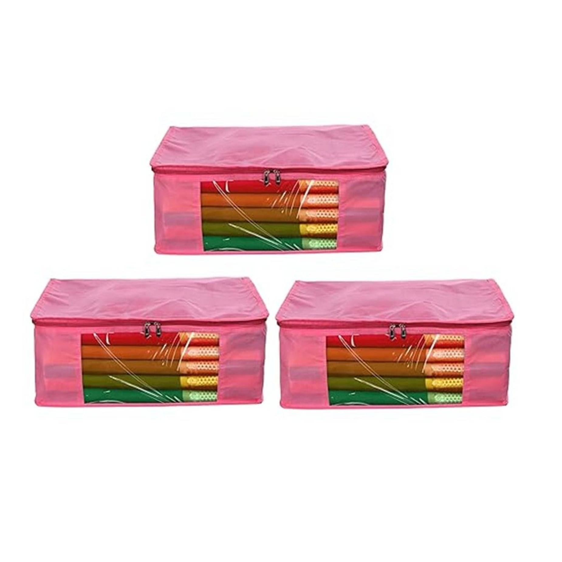     			THRIFTKART-Pack of 3 Non-Woven Plain Saree Cover/Cloth Storage/Organizer with Transparent Window(3PC SET)