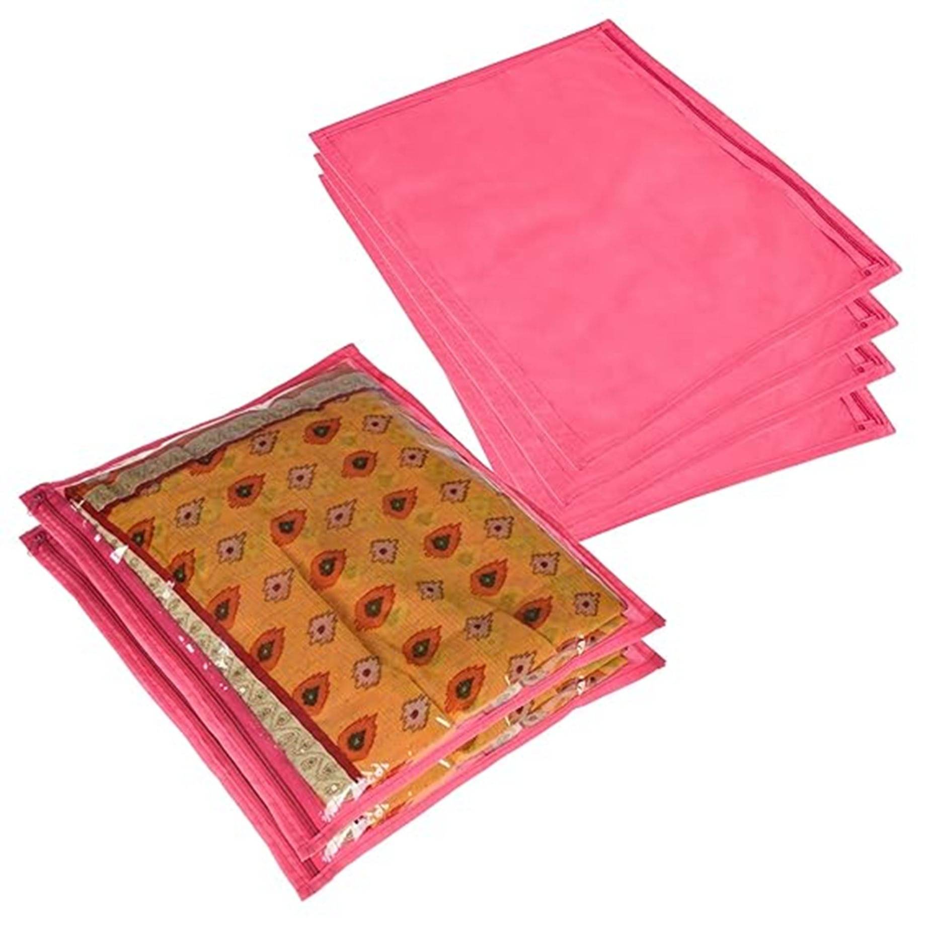     			THRIFTKART-Pack of 6 Saree Cover | Non-woven Plain Saree Cover | Single Packing Saree with Zip Closure | Wardrobe Organizer